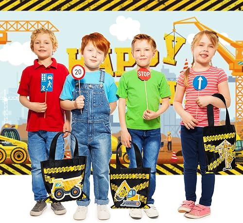 Miniatura 5 de Photect 24 piezas de bolsas de regalo con temática de construcción, camión volquete no tejido con asas, excavadora, tractor, caramelo, paquete de