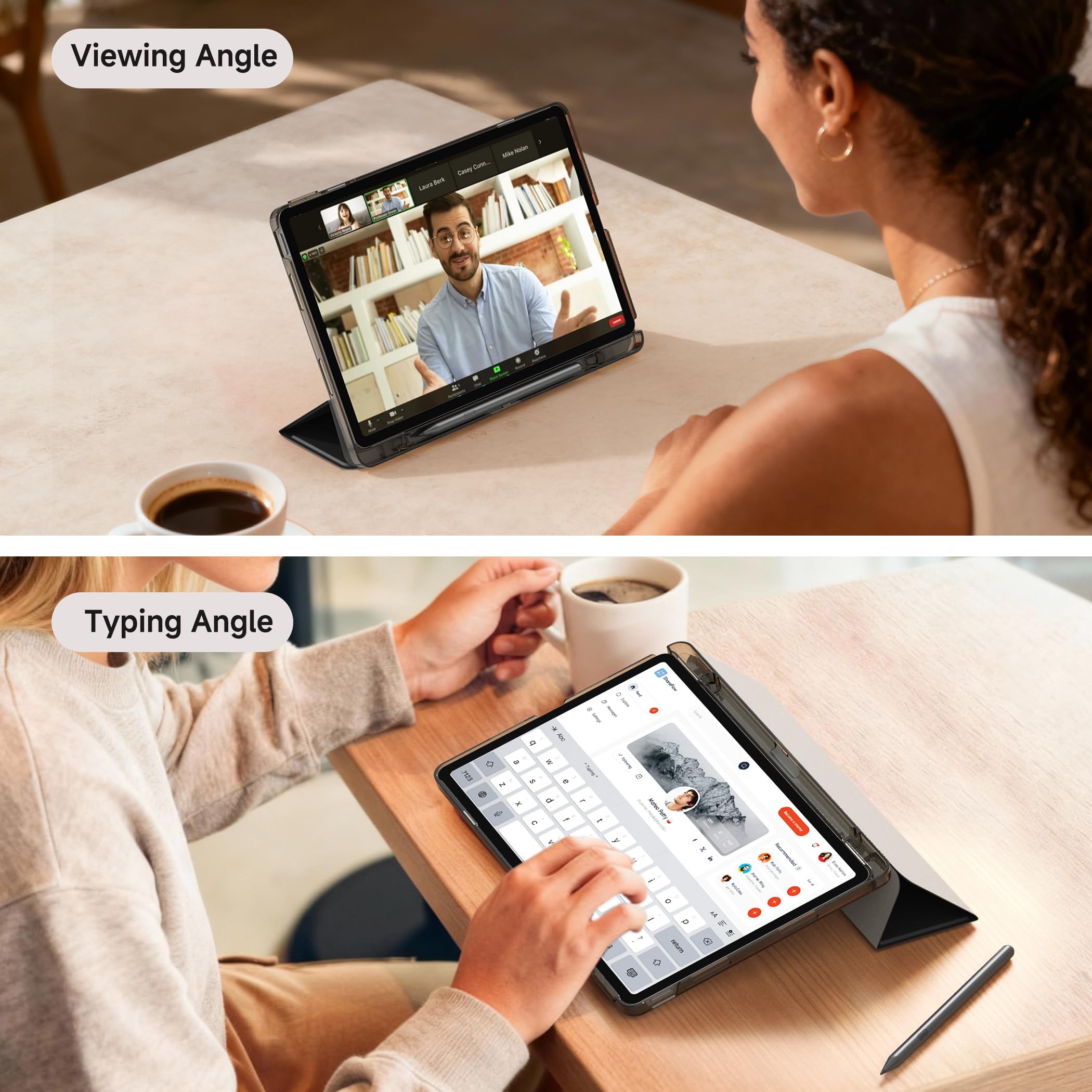 CACOE Funda para Lenovo Idea Tab de 11 pulgadas 2025 con película protectora - Ultra delgada con función de soporte, funda de piel sintética delgada, negra — view 8