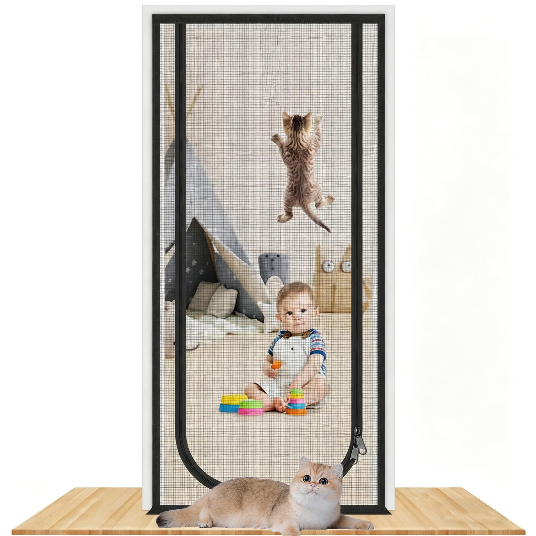 Moustiquaire de porte anti griffure chat avec fermeture éclair 100x210