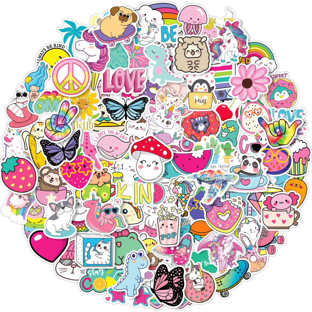Water Bottle Stickers for Kids, 100 PCS Waterproof Cute Fun Vinyl Stickers Pack for Girls Boys