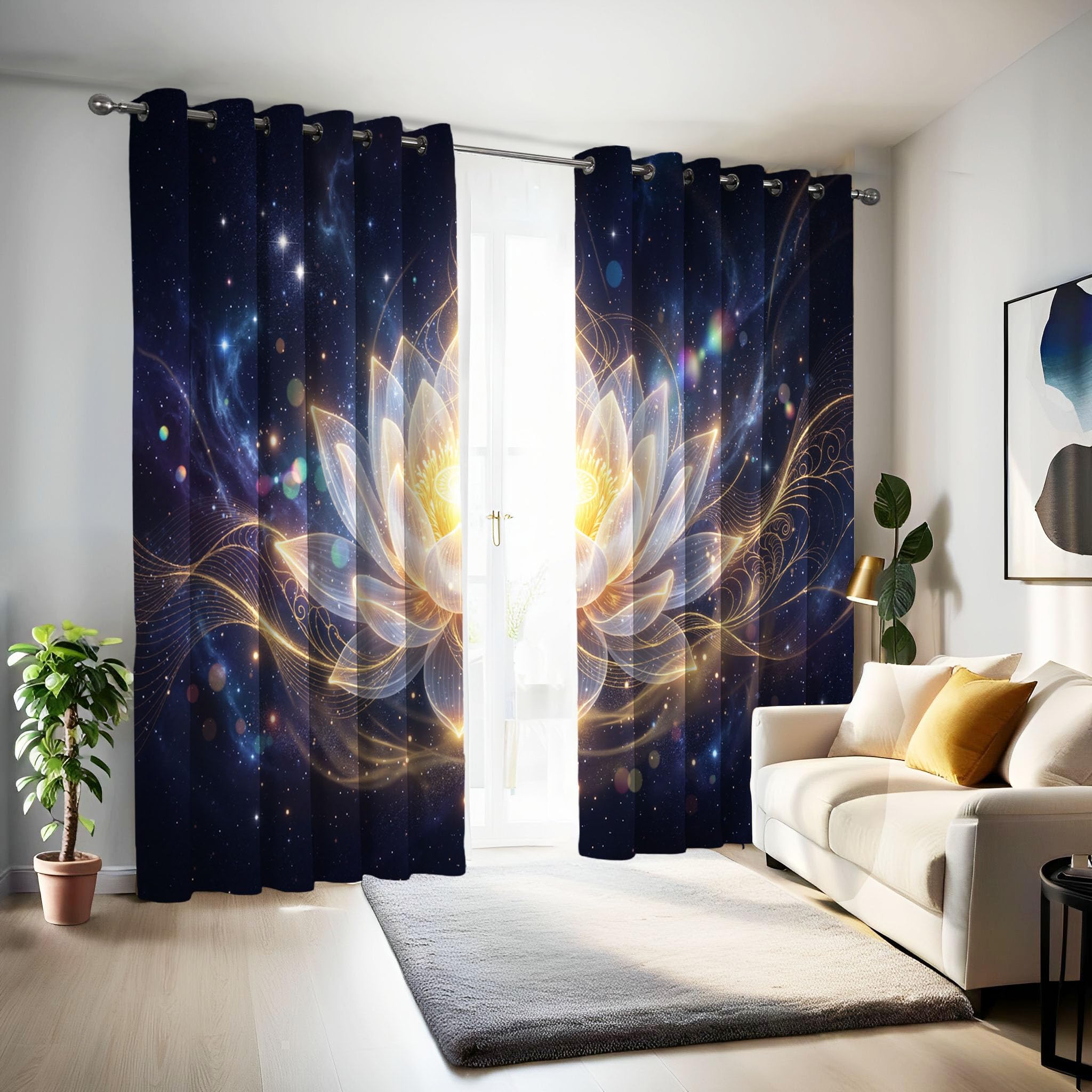 Tende per bambini ragazzi ragazze Fiori fantastici | Loto splendente sotto un cielo stellato occhielli oscuranti termicamente isolati tende per finestra per cameretta dei bambini140 X 260 cm