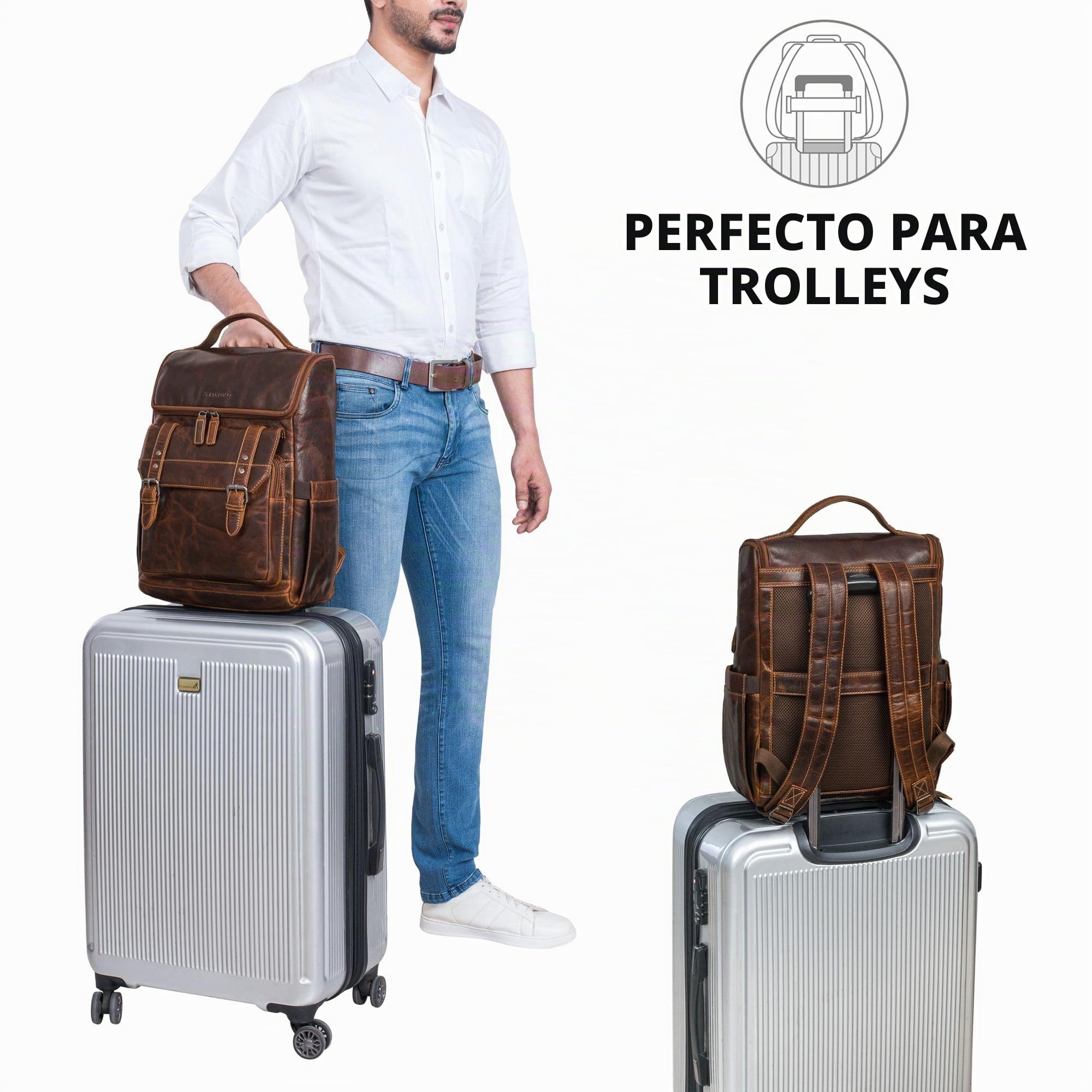 STILORD 'Gian' Mochila de Cuero para Hombre y Mujer - Moderna Mochila de Trabajo Grande para Portátiles de 15.6-16 Pulgadas - Piel Mochila Premium para Oficina y Viajes