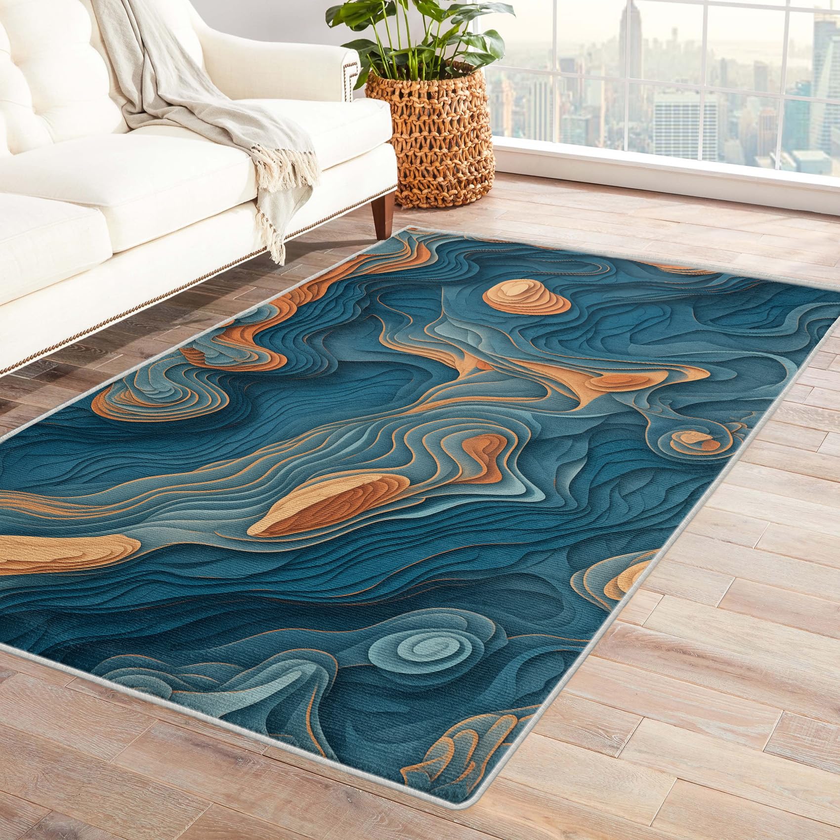 Generic Swirl Rugs for Living Room Bedroom - Abstract Rug 5x8 - Art Carpet for Home Decor - Washable Non Slip Patterned Indoor Large Area Rug - Soft &