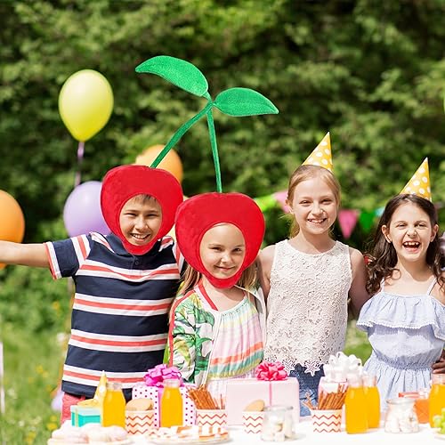 Miniatura 2 de Warmtree Divertido sombrero de cereza, lindo sombrero de felpa, sombrero de fiesta de cerezo, sombrero de vestir para disfraz de Halloween, fiesta