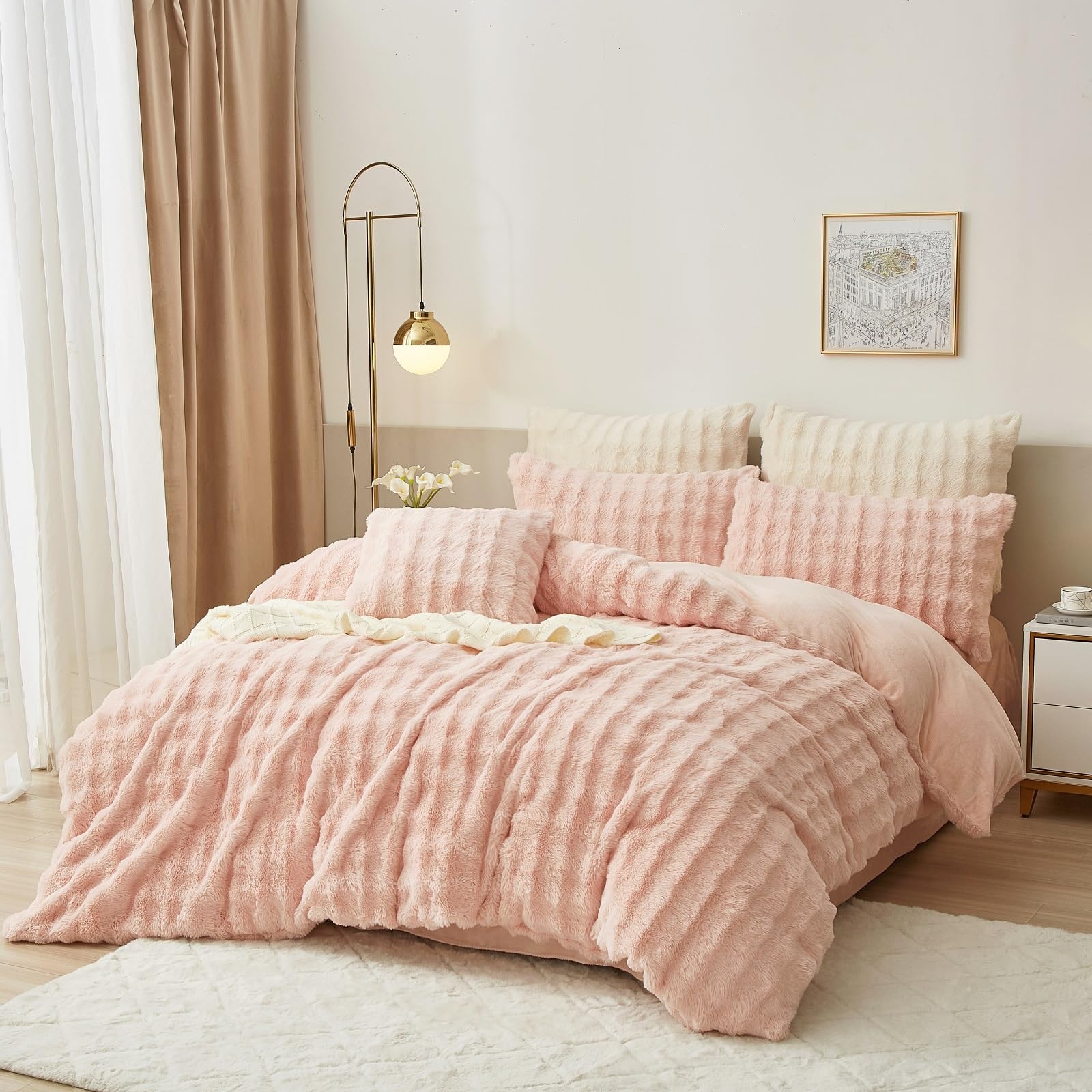 Luowei Ropa de cama de felpa de invierno de 135 x 200 cm, color rosa cálido, acogedora, mullida, de forro polar, ropa de cama de lujo reversible para niña, funda nórdica con cremallera y funda de
