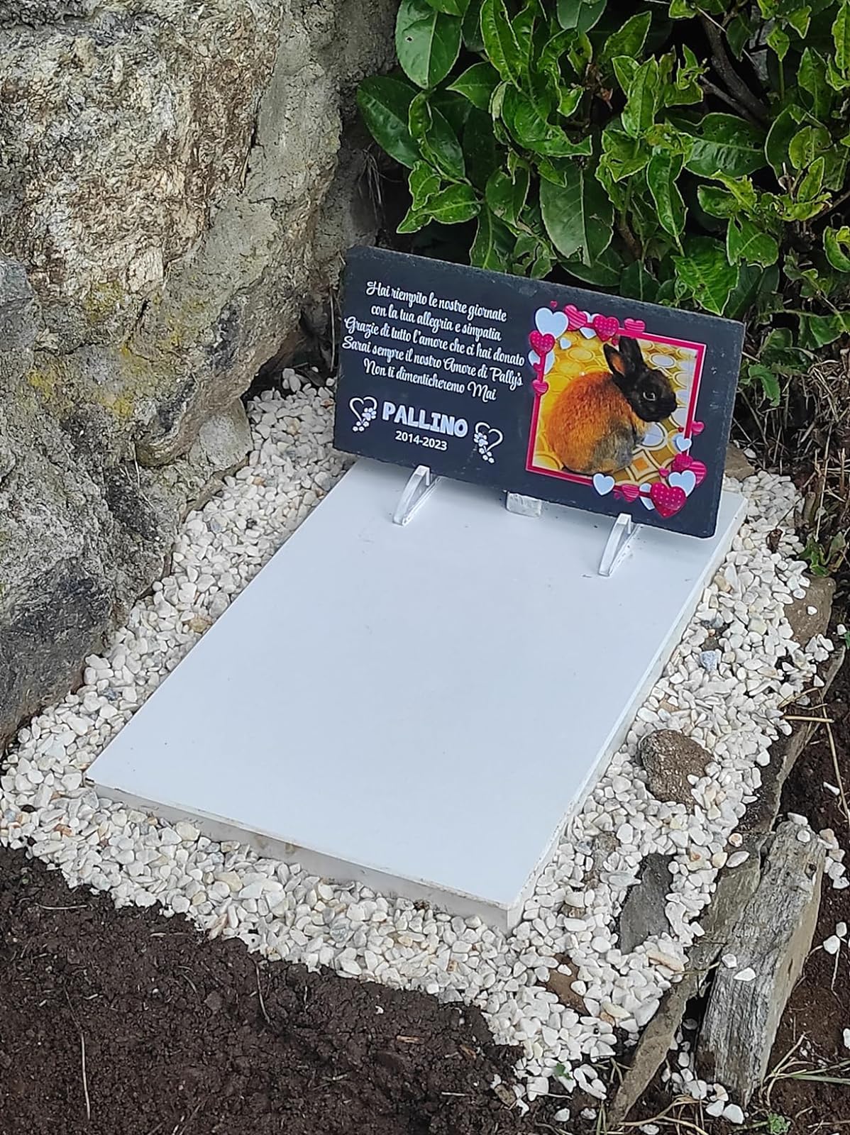 Lapide commemorativa per Cane e Gatto, Memoriale Personalizzabile in Pietra, Lapide Cane Personalizzata per Esterno con Foto del Tuo Animale Domestico (Rettangolare 32,5x17,6cm)