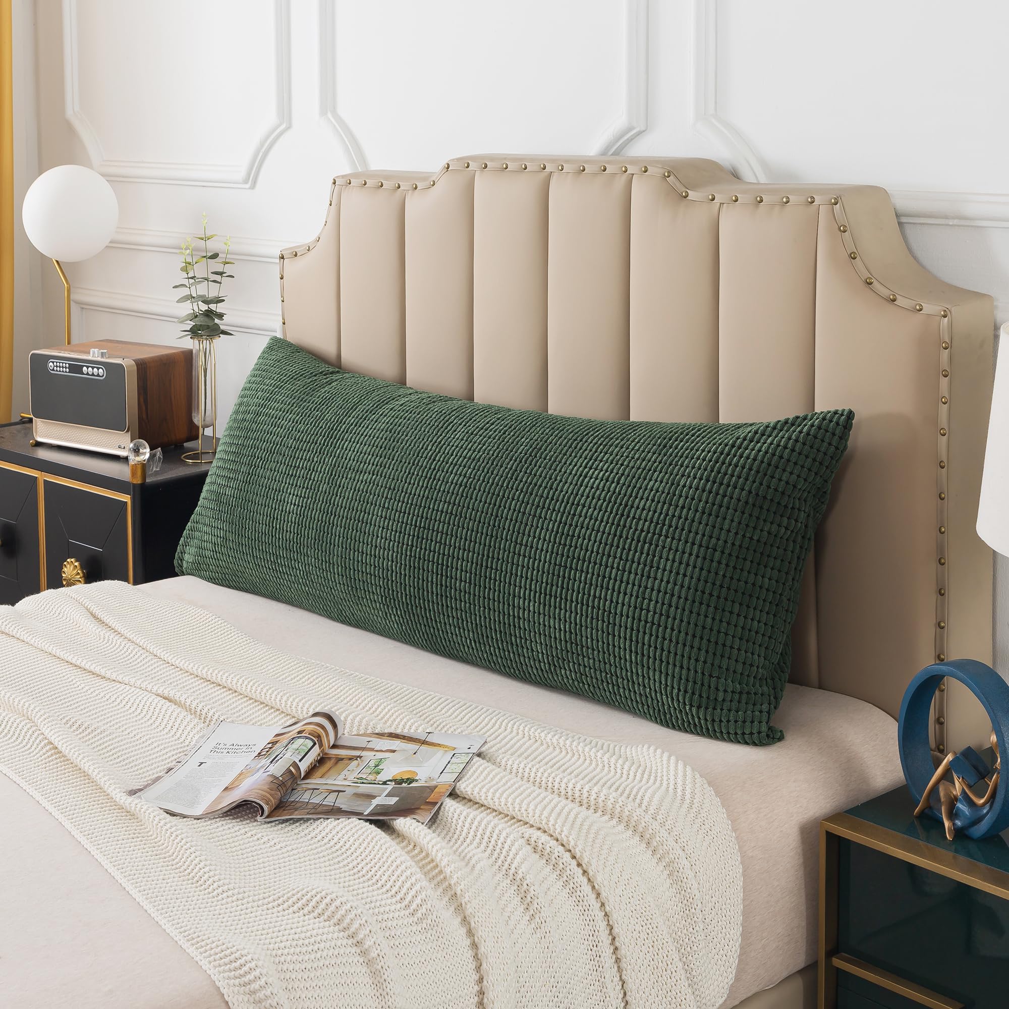 KAIANG Pack of 1 Corduroy Soft Soild Decorative Square Body Pillow Covers Set Cushion Cases Pillowcases for Sofa Bedroom 20 x 54 Inch 51 x 137 cm (Dark Green, Body Size)