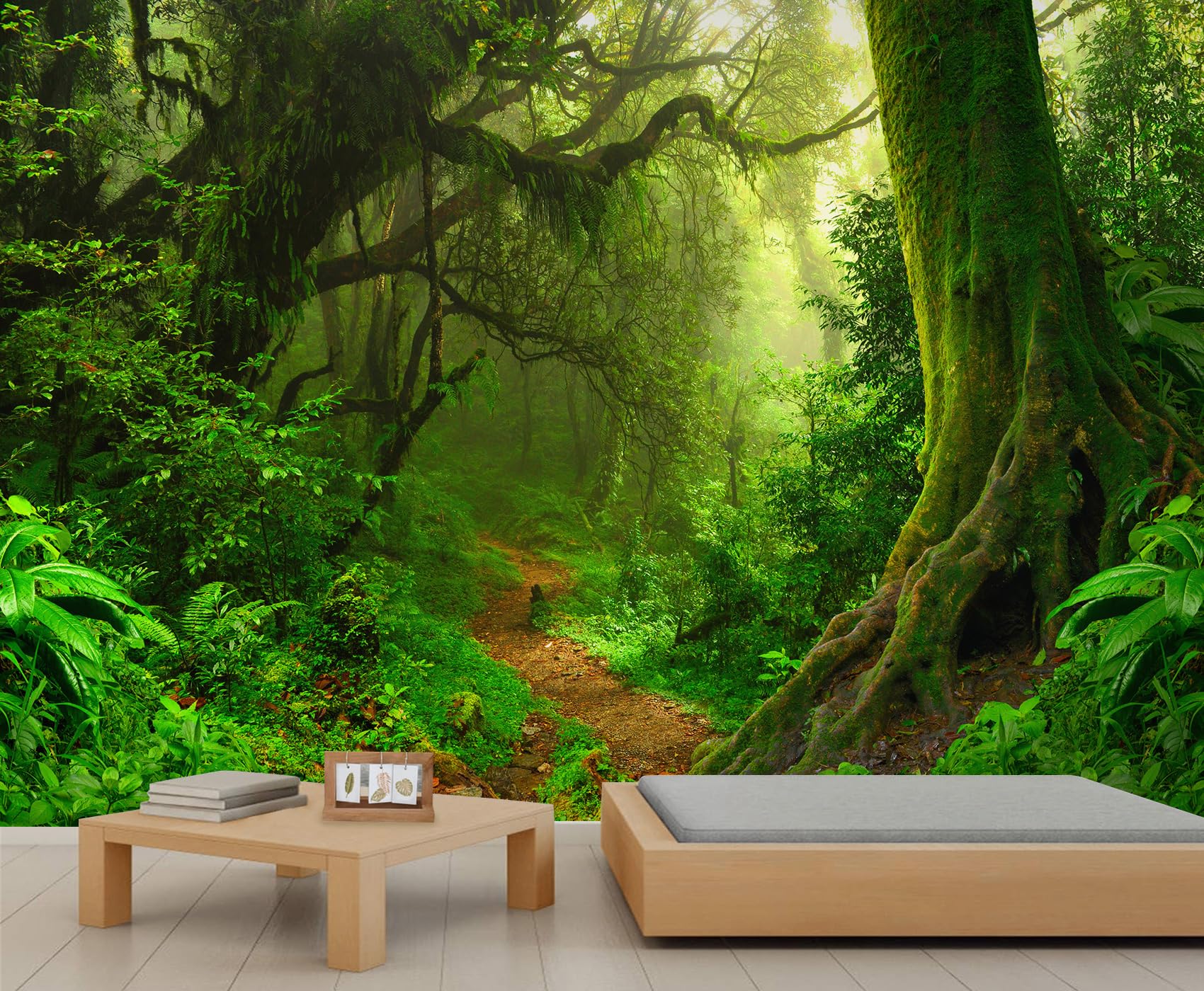 Qdjkbl Women's Jungle Rainforest Green Forest Wall Mural Spring Wallpaper Sunshine Tree Forest Natural Scenery Wall Murals Landscape Photo Wallpaper For Bedroom Kitchen 200 X 140 Cm