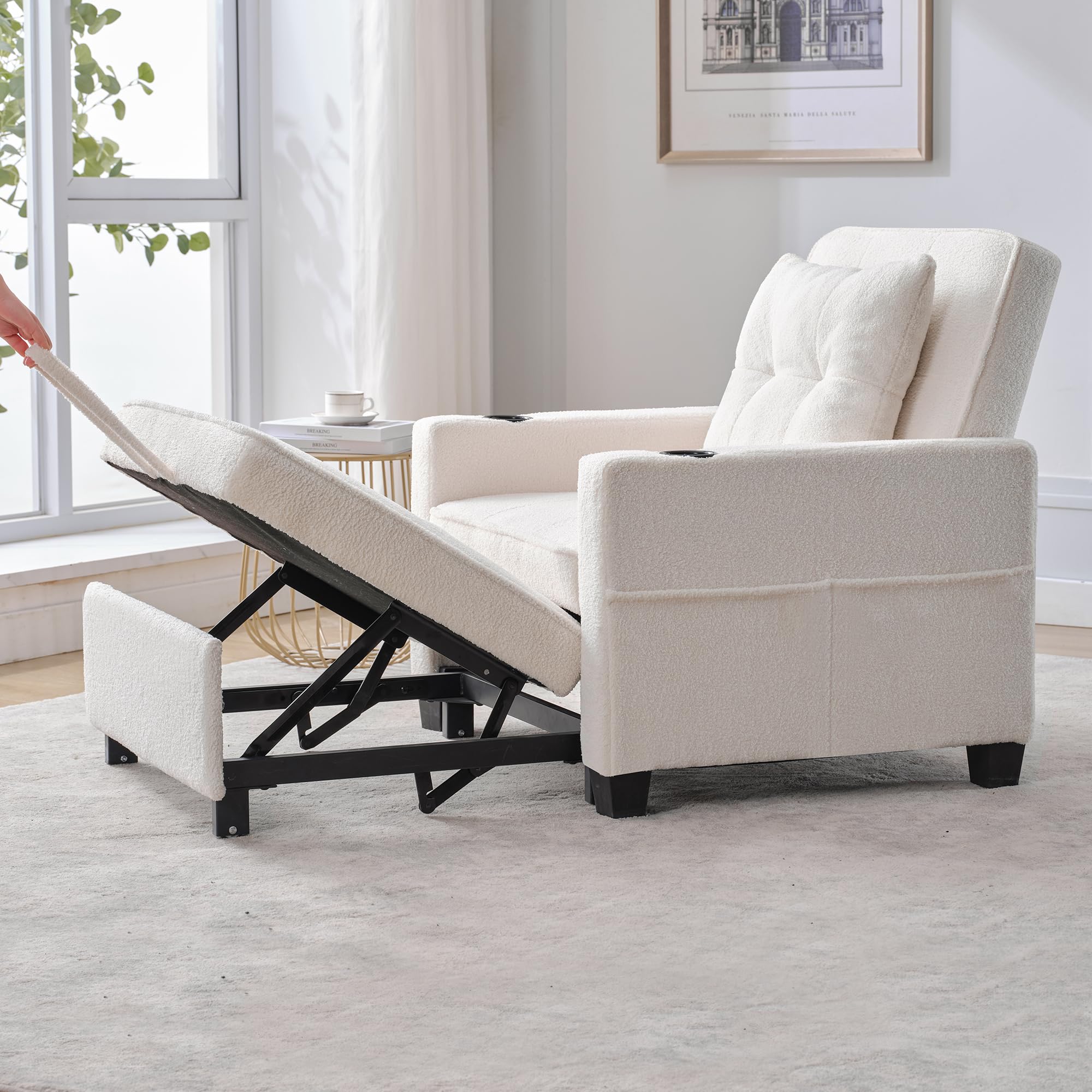 Generisch Sofá cama individual extensible 3 en 1 con soportes para bebidas y conexión USB, sillón ajustable, cama de invitados, ahorra espacio para habitaciones pequeñas, estudiantes, apartamentos