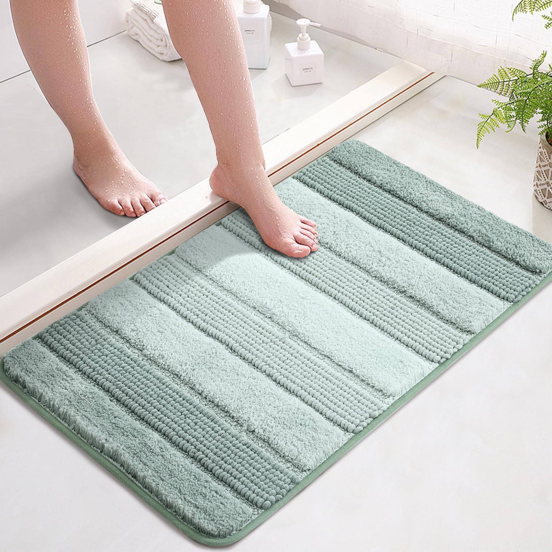 Kmson Ombre Chenille Bathroom Rugs Mat 17x24 Non-Slip Bath Mat for Bathroom Floor Bathtub Ultra Soft Washable Shaggy