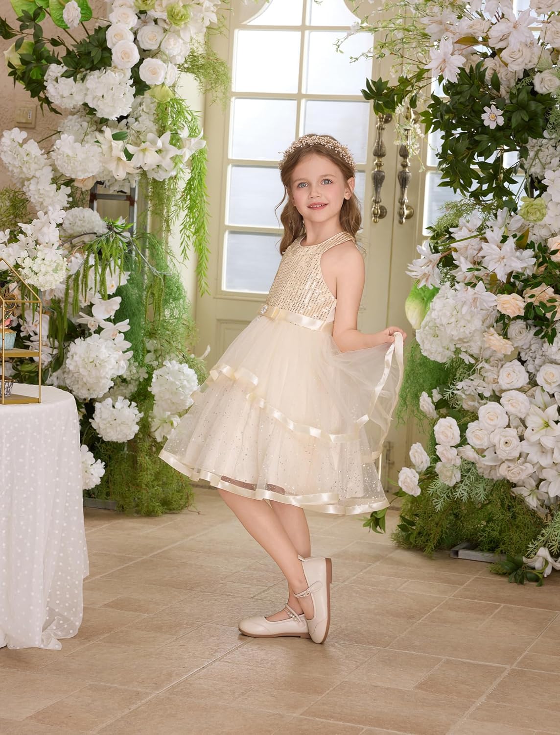 OBEEII Toddler Girls Pageant Dress Princess Sequin Tulle Tutu Dress Birthday Party Photoshoot Glitter Flower Girl Dresses