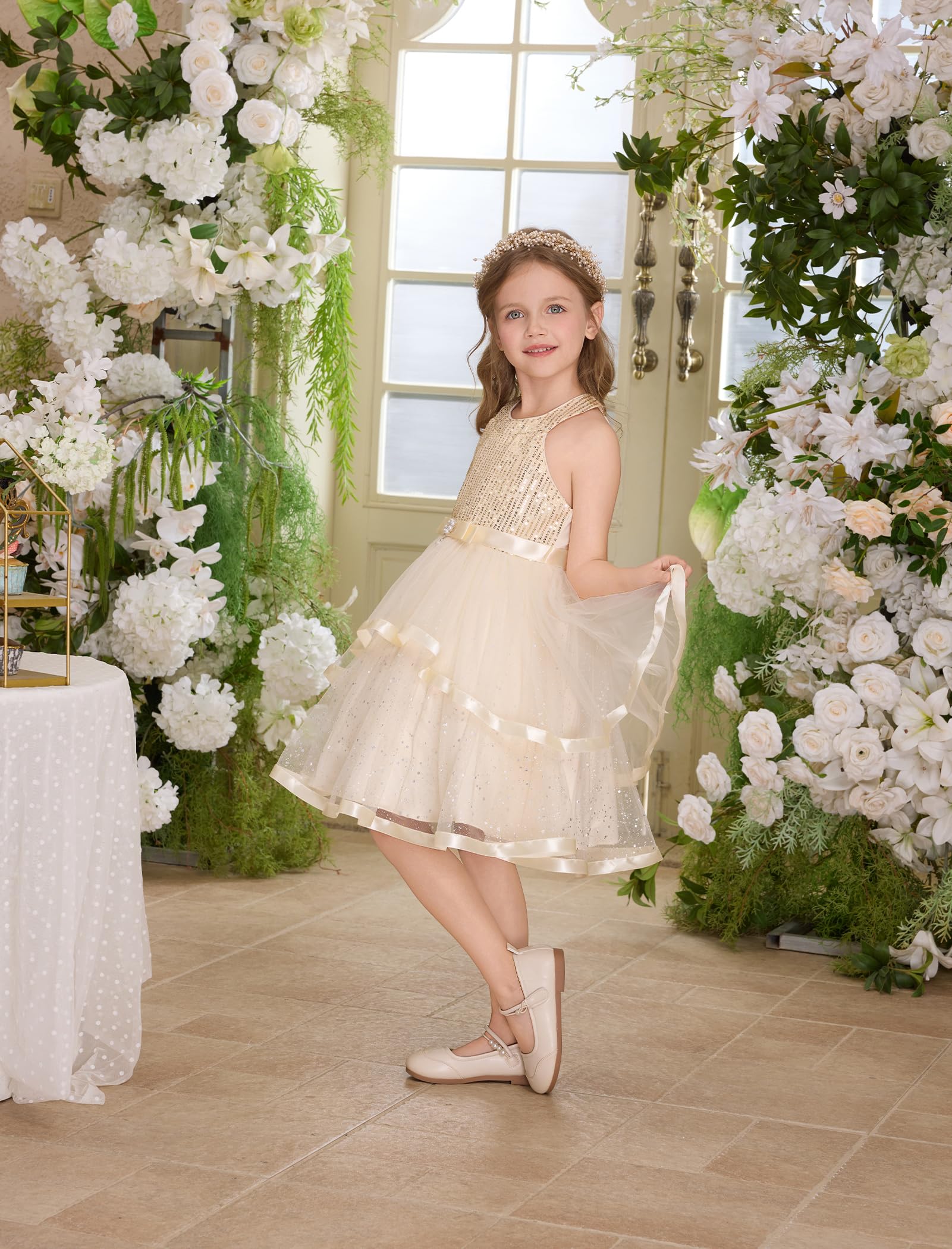 OBEEII Kleinkind Mädchen Festzug Kleid Prinzessin Pailletten Tüll Tutu Kleid Geburtstag Party Fotoshooting Kleid Glitzer Blumenmädchen Kleid