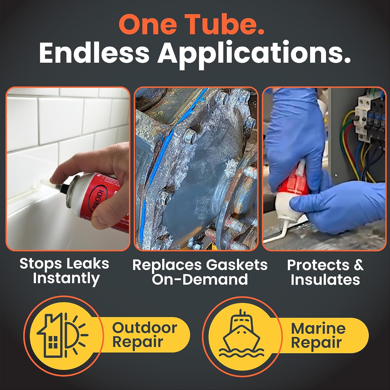 BroGasket Industrial RTV Silicone Gasket Maker – High-Temp, Oil & Chemical-Resistant, Form-in-Place Gasket Sealant with Auto-Dispensing Nozzle for Perfect, Leak-Proof Beads (Black)