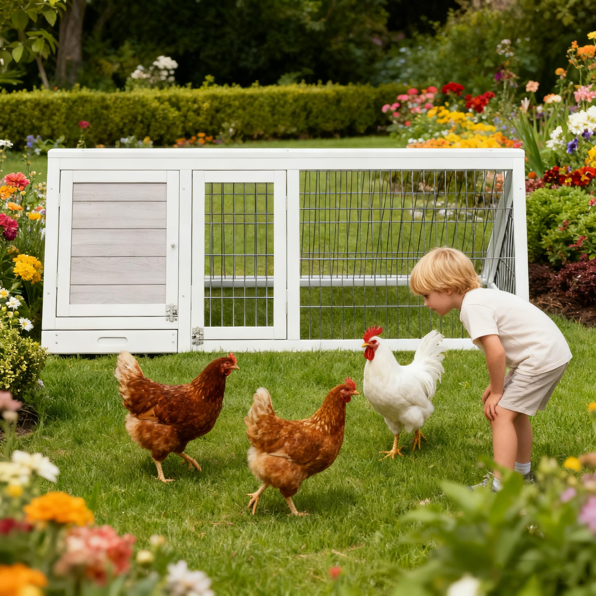 LLHHONGSHOPP Small Chicken Coop, Wooden Chicken Coop for 2 Chickens Outdoor A-Frame Quail Coop Bunny Cage with 3 Doors,Pull-Out-Tray&Ventilating Wire