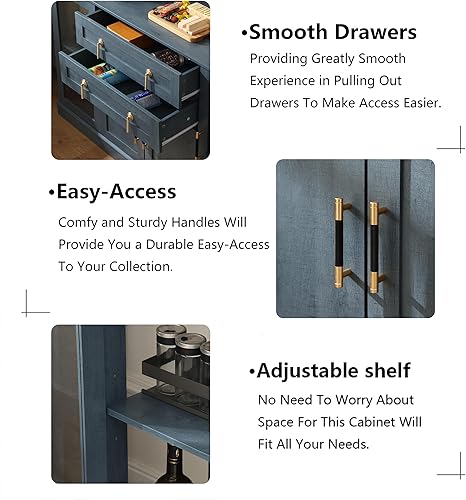 Miniatura 5 de Armario de buffet moderno de 58.2 pulgadas con almacenamiento, armario de café con 2 puertas de cristal, aparador Credenza con dos cajones y