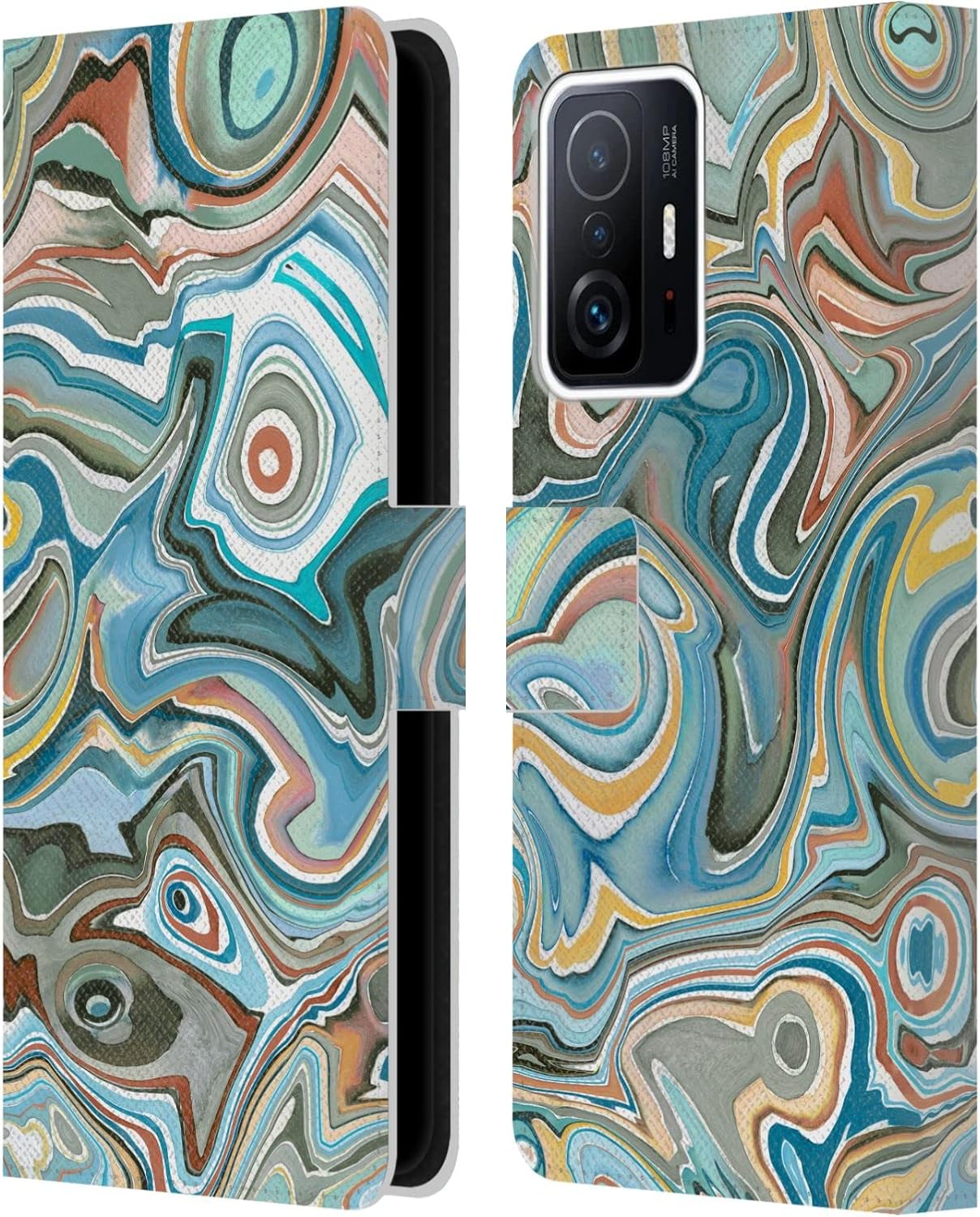 Head Case Designs Licenciado Oficialmente Ninola Ágatas Minerales Azules Resumen 3 Carcasa de Cuero Tipo Libro Compatible con Xiaomi 11T / 11T Pro