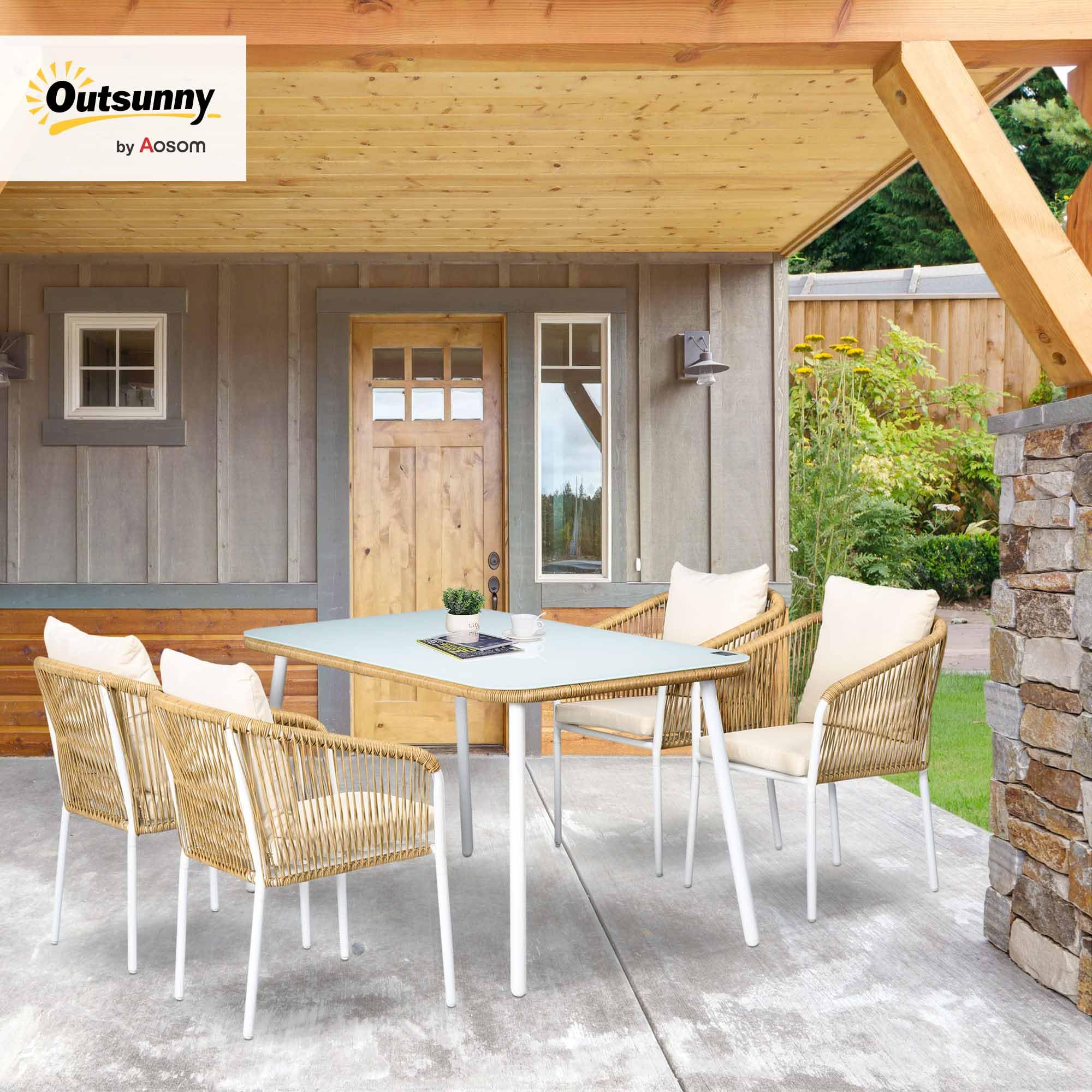 OUTSUNNY SET PZ Sedie da Giardino Impilabili con Braccioli in Metallo