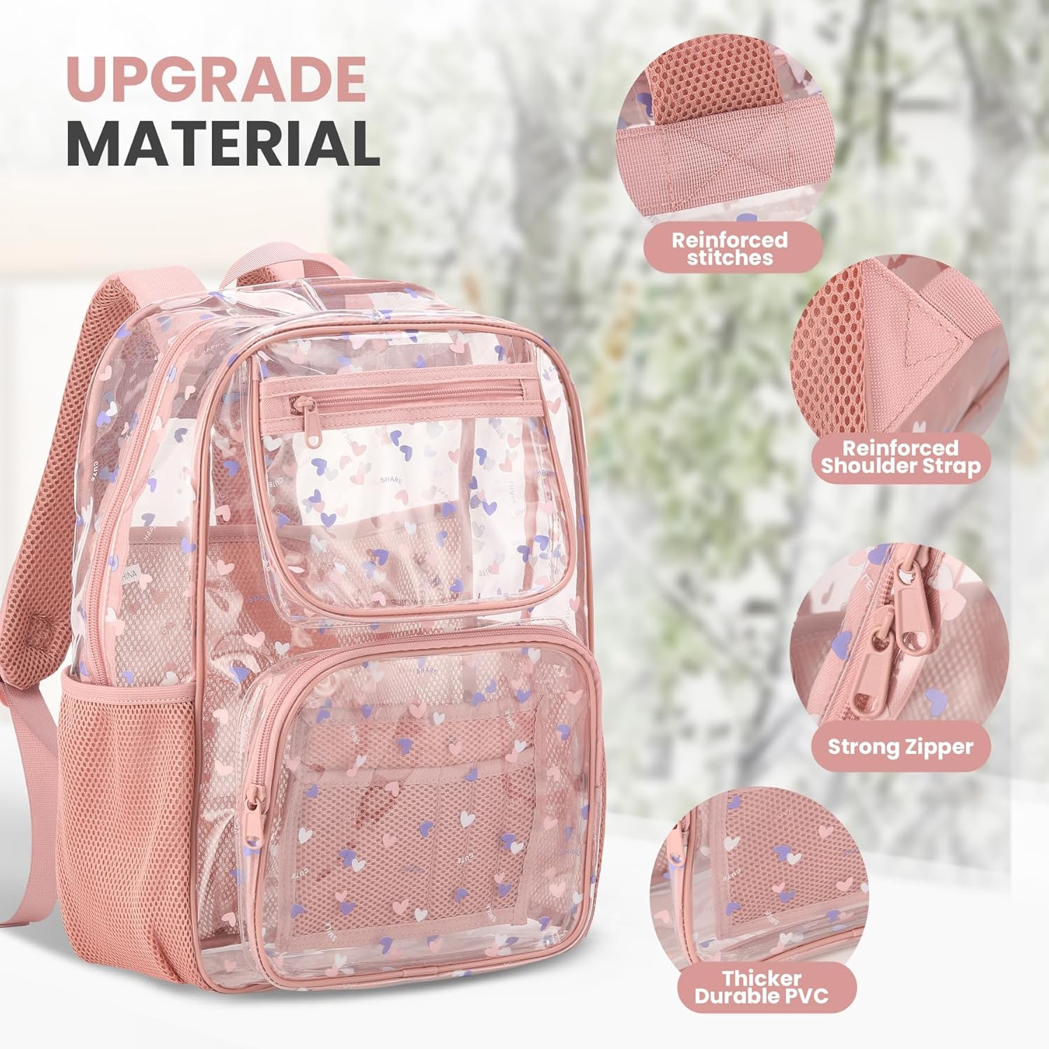 Heavy-Duty Clear Backpack for School - Durable See-Through Bookbag pink - Image 3