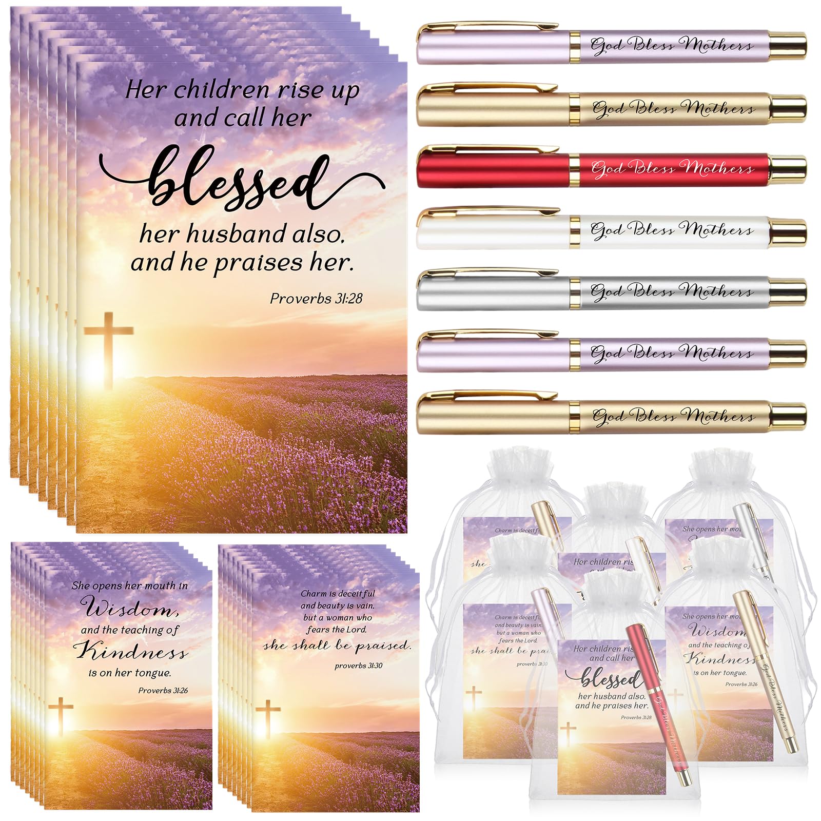 Spakon 75 Sets Muttertagsgeschenke Kirchengeschenke Bibelvers Notizbücher christliche Stifte mit Organza-Beuteln religiöse Muttertagsgeschenke für Mama