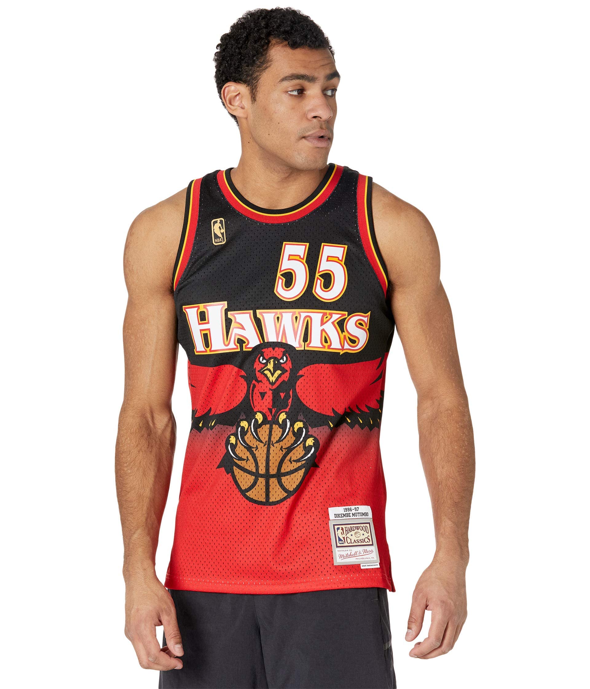 Mitchell & Ness Mens NBA Atlanta Hawks Swingman Jersey - Dikembe Mutombo SMJYGS18138-AHASCAR96DMO Scarlet