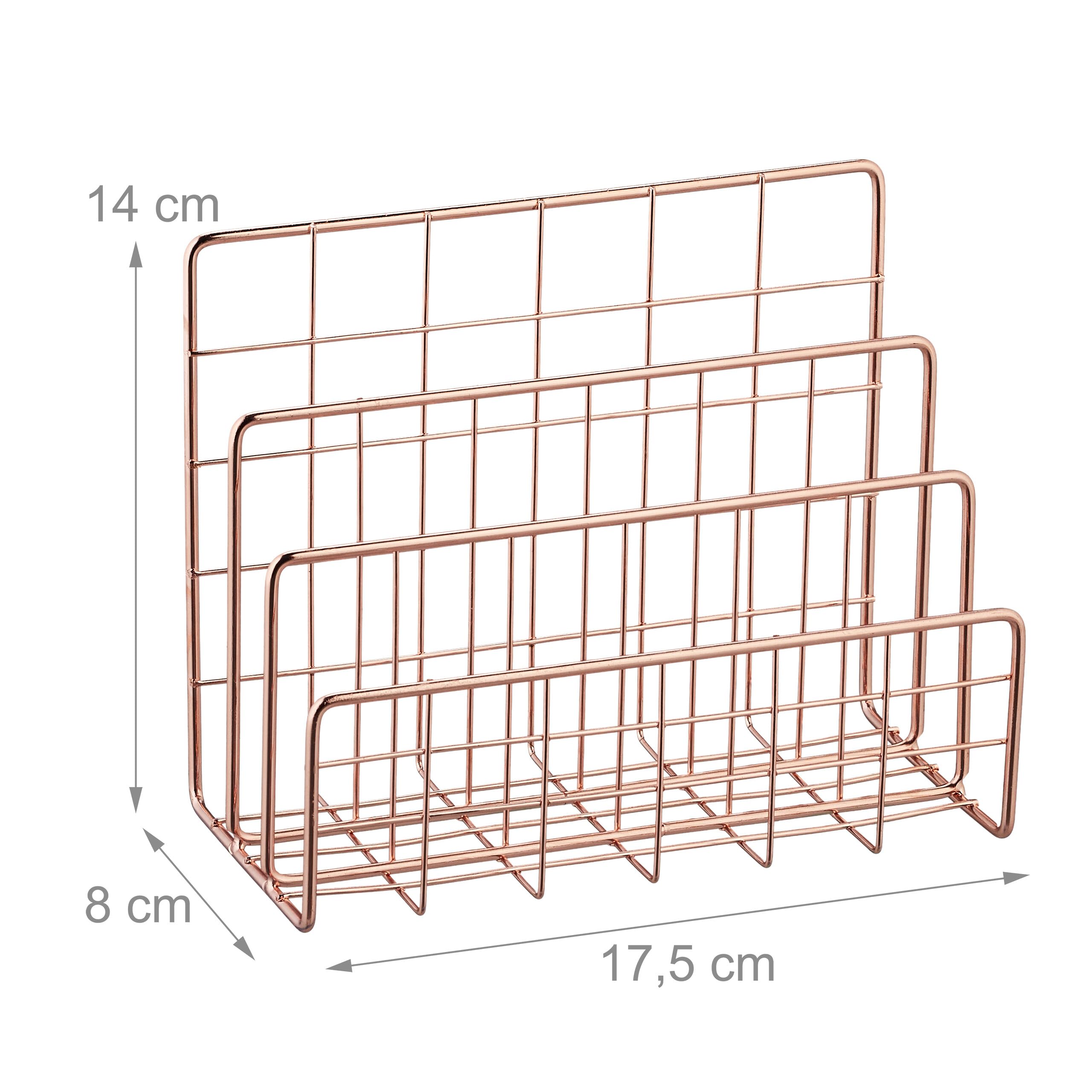 Relaxdays Range-revues pour Votre Bureau, 3 Compartiments verticaux, métal, HxLxP : 14 x 17,5 x 8 cm, Or Rose