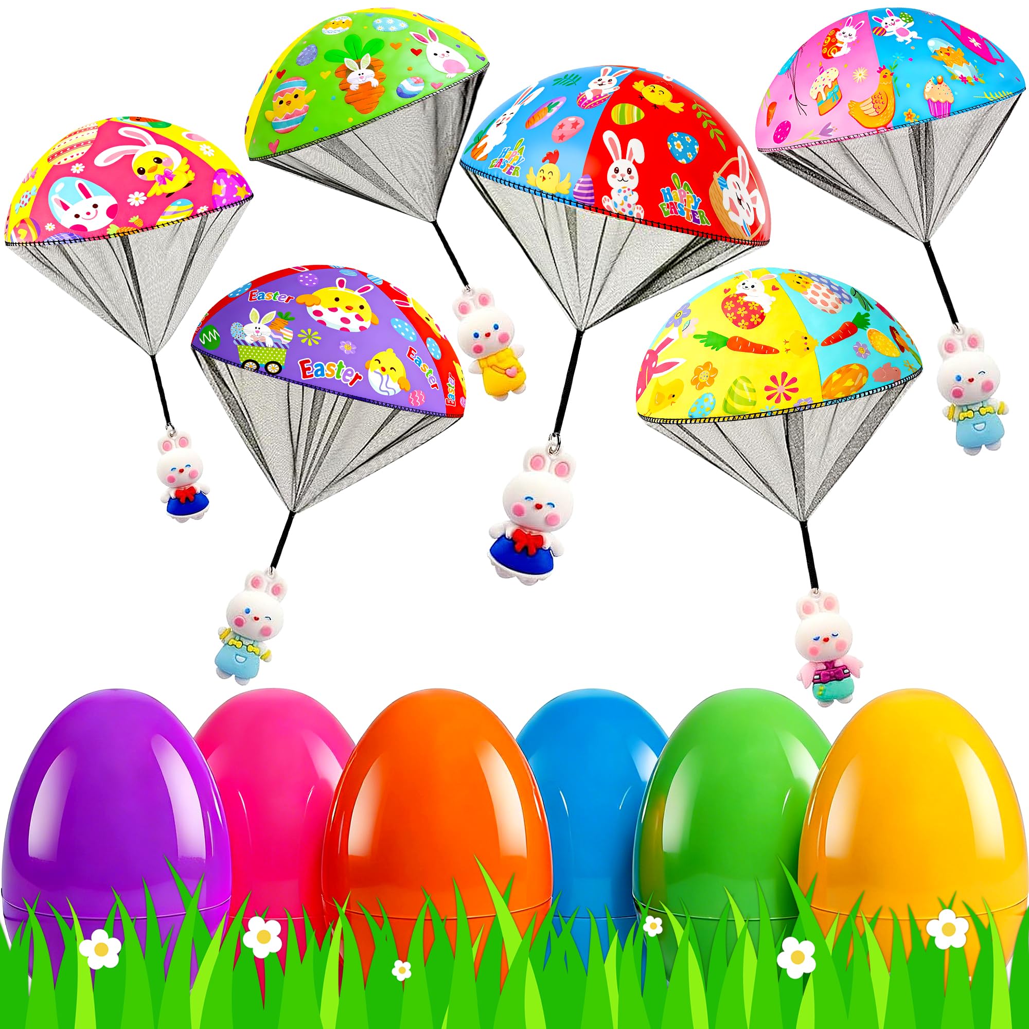 Photo 1 of U-Zomir 6 Pack Prefilled Easter Eggs with Toys for Kids, Easter Basket Stuffers Easter Gifts Ideas with Outdoor Flying Parachute for 4 6 8 10 12 Year Old Boys Girls