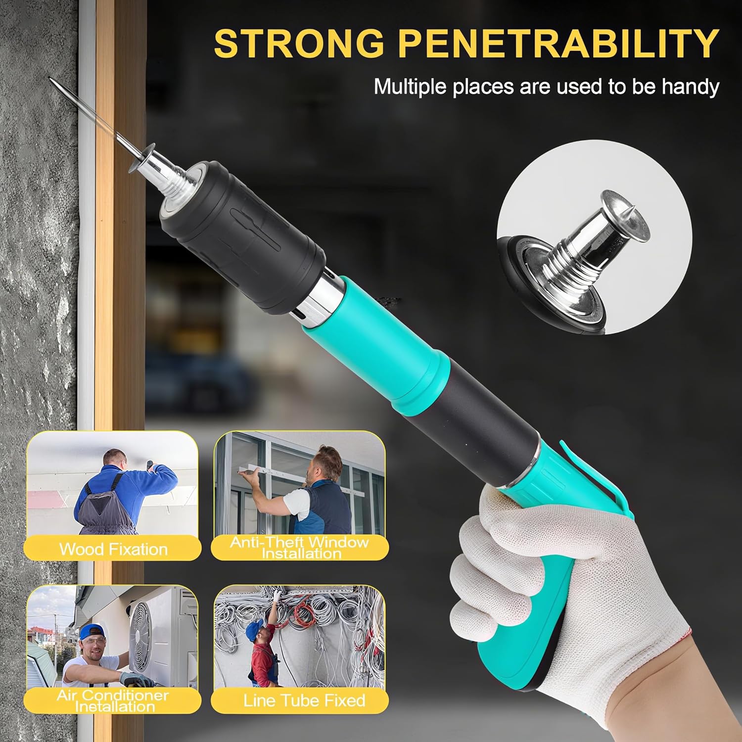 SONEE Concrete Nail Gun Kit, 5 Speed Adjustable Manual Nail Gun for Concrete, Woodworking Decoration Nailer Gun, Wall Fastening Tool (Green)