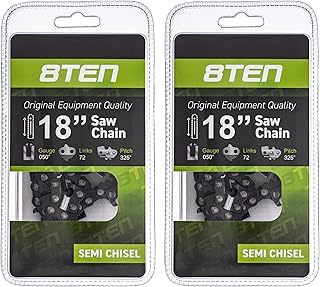 8TEN Chainsaw Chain for Husqvarna 240 136 137 141 142 440 257 350 340 345 531300439 18 inch .050 .325 2 Pack
