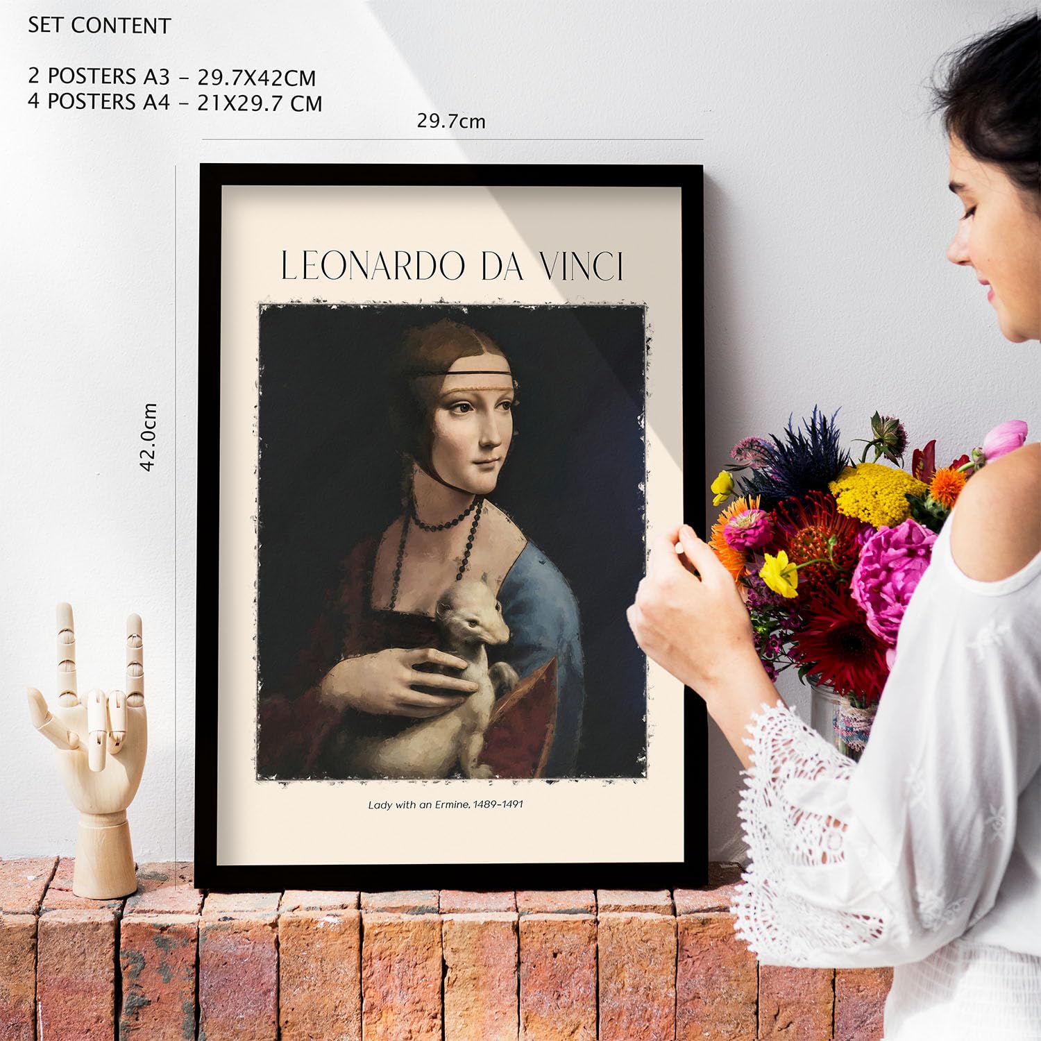 Nacnic Foglio poster da Vinci. Galleria del pittore. Dipinti decorativi per il tuo soggiorno, camera da letto, casa. Stampe d'arte da parete. Dimensioni A4 e A3 con cornici bianche