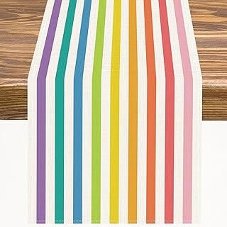 Boho Rainbow Striped Table Runner Colorful Vertical Stripes Kitchen Dinner Runner for Indoor Home Living Room Party Dining Table Decoration 13"x36"