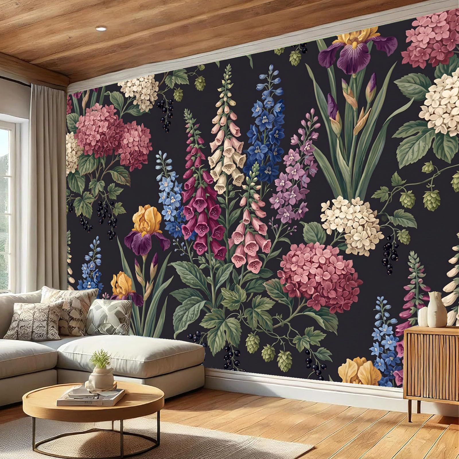 Papel Pintado 450Anx315Al cm Estampado Floral Retro Fotomurale 3D