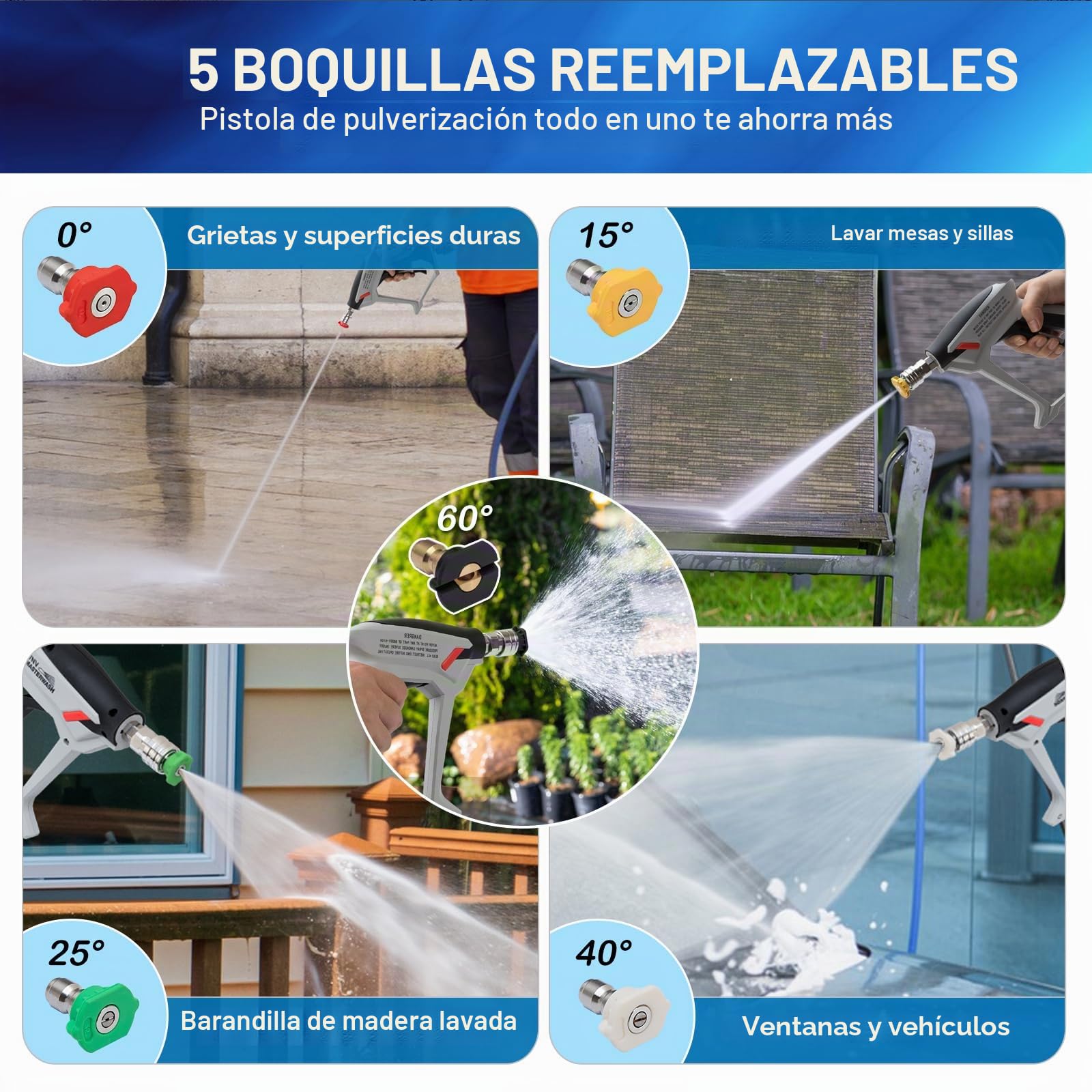 4000 PSI pistola de lavadora de alta presión con 5 puntas de boquilla de agua, accesorios de lavadora de presión de lanza corta para limpieza de coches, conector M22 14MM para Karcher K1-K7