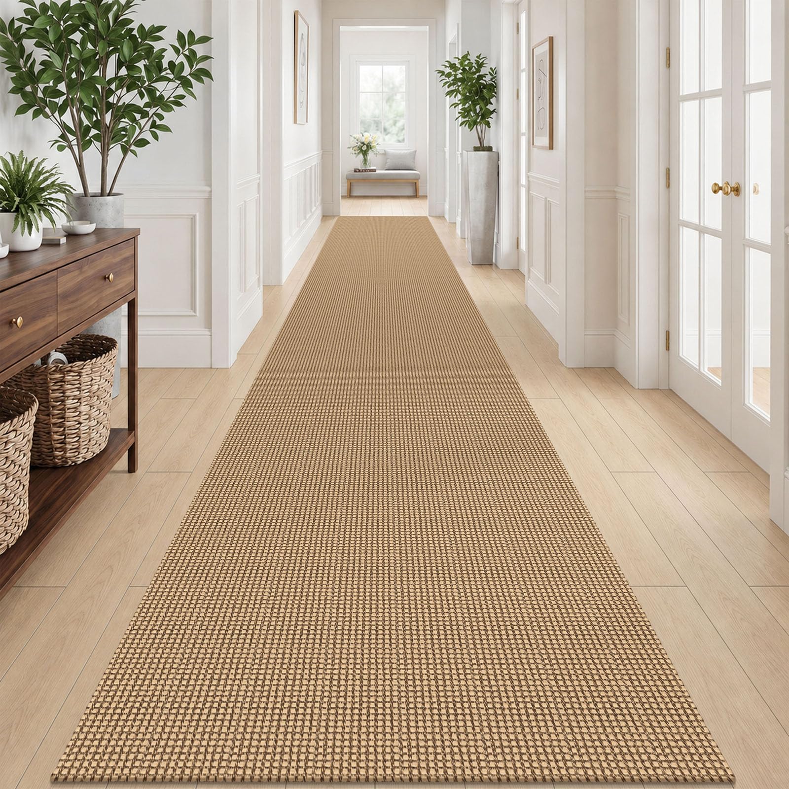 IOHOUZE Washable Exrea Long Hallway Runner Rug 3x20 Non Slip Rubber Backed Kitchen Runner Entryway Runner Indoor, Woven Rugs Floor Carpet for Kitchen Hall Entryway Stair, Orange/Tan/Brown