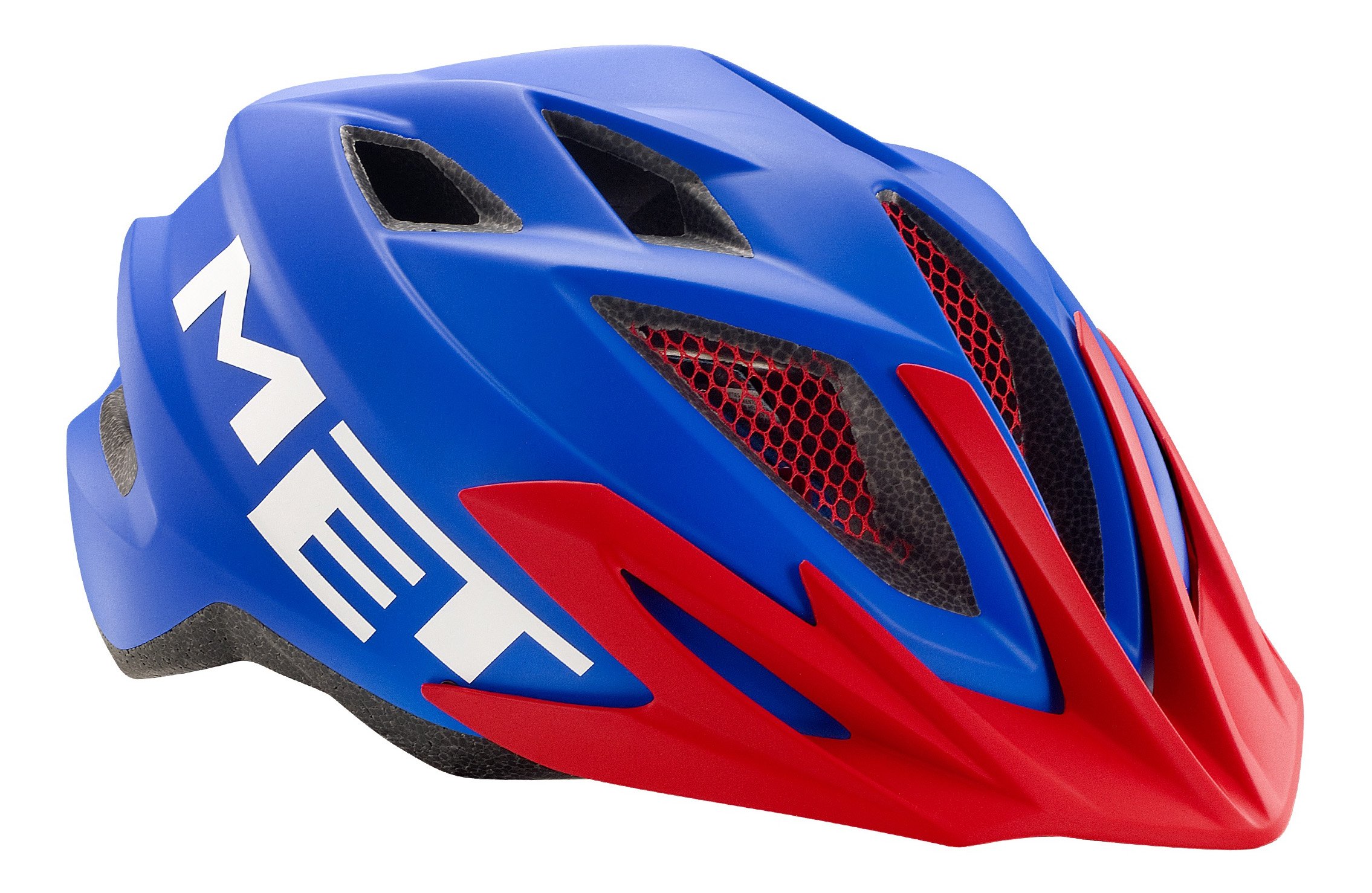 MET Casco da bicicletta Crackerjack, Unisex, Fahrradhelm Crackerjack, blu / rosso, 52-57 cm