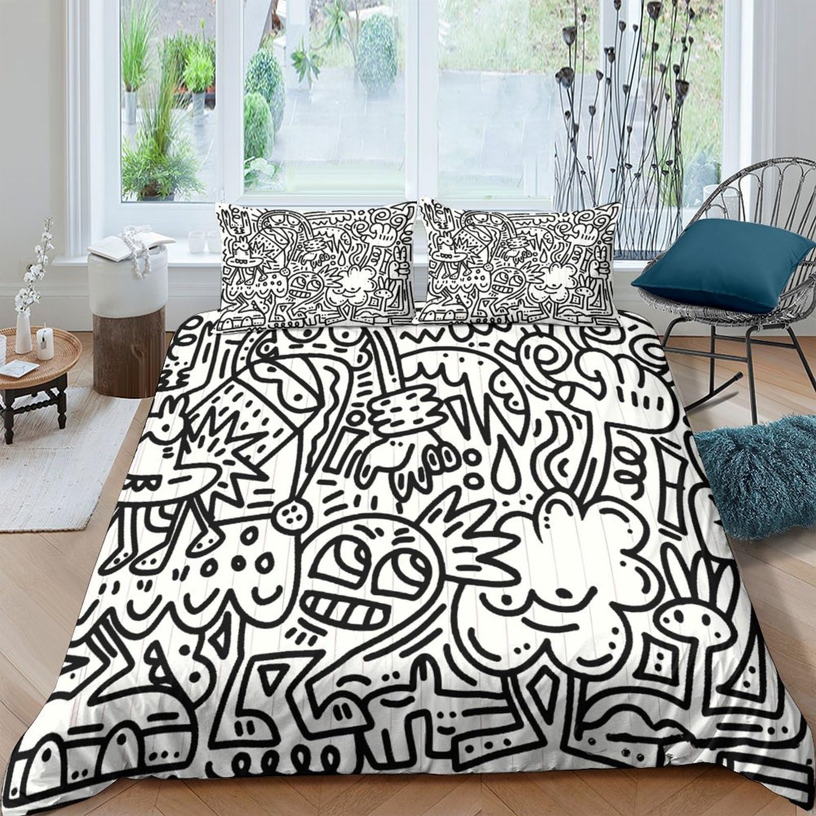 Parure de lit graffiti fermeture éclair microfibre anti-plis housse couette 220x240