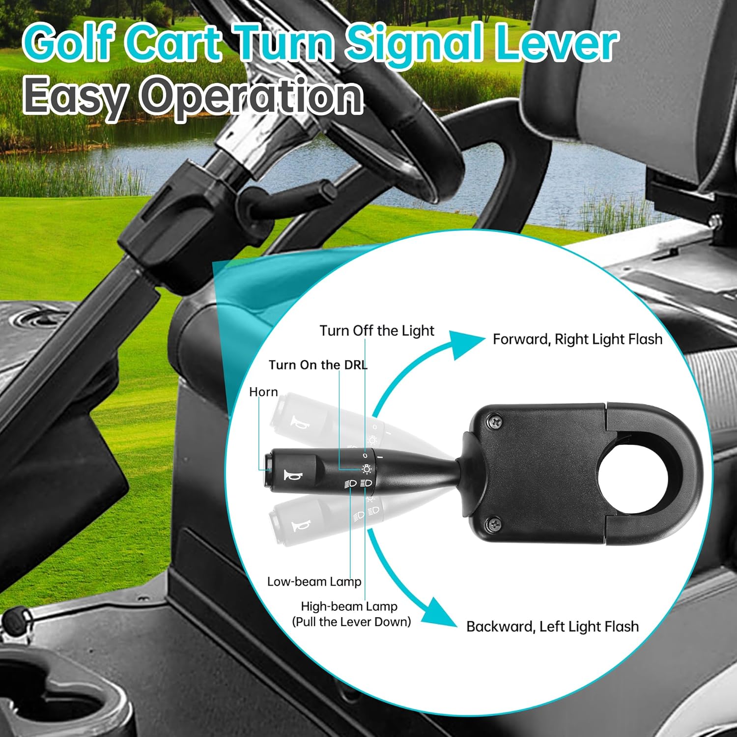 10L0L Deluxe Golf Cart Light Kit for EZGO TXT 1996-2013 12V-48V, Headlight Taillight with RGB Daytime Running Lamp Low High Beam Turn Signal Brake Pad Hazard Light