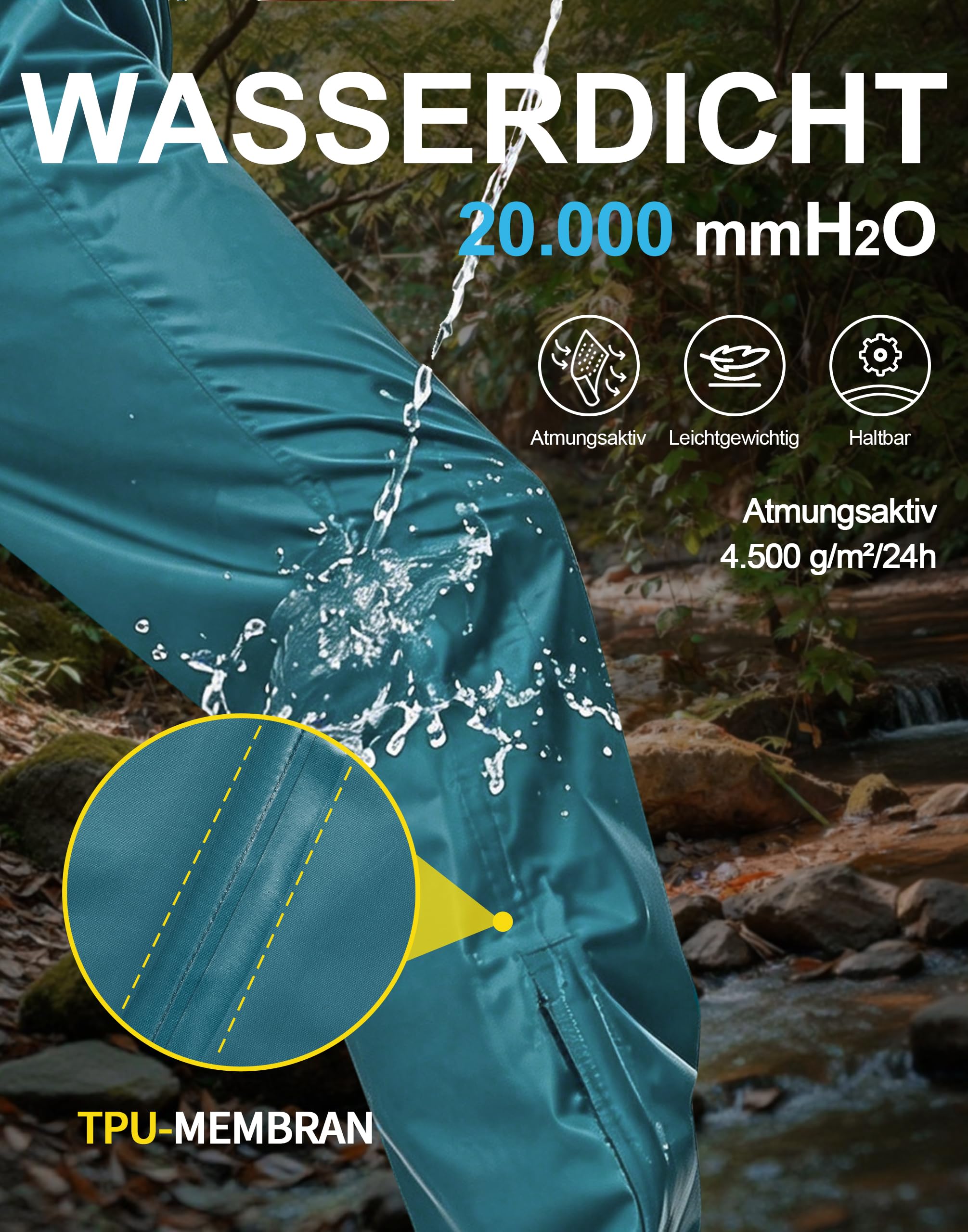 Pioneer Camp Pantalon de pluie pour femme - Imperméable (20 000 mm), respirant et pliable - Pantalon d'extérieur pour la randonnée, le cyclisme et l'alpinisme