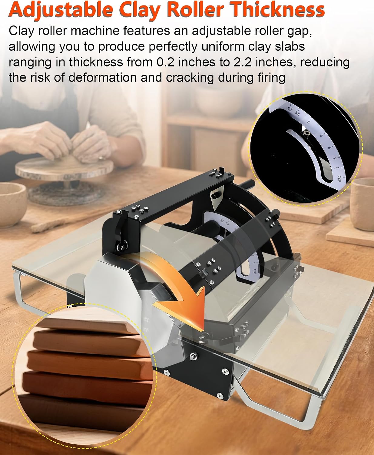 Hand Cranked Clay Roller Machine, Adjustable Clay Slab Roller-Suitable for Rolling and Preparing During Making of Pottery Crafts