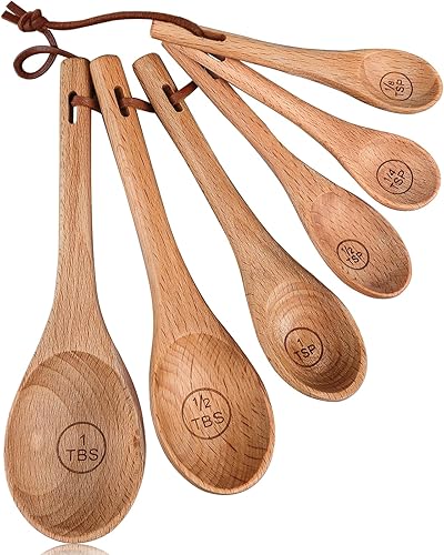 Vista 7 de Juego de 10 tazas medidoras y cucharas medidoras, tazas medidoras de madera hechas a mano con cucharadita, cucharas medidoras para ingredientes