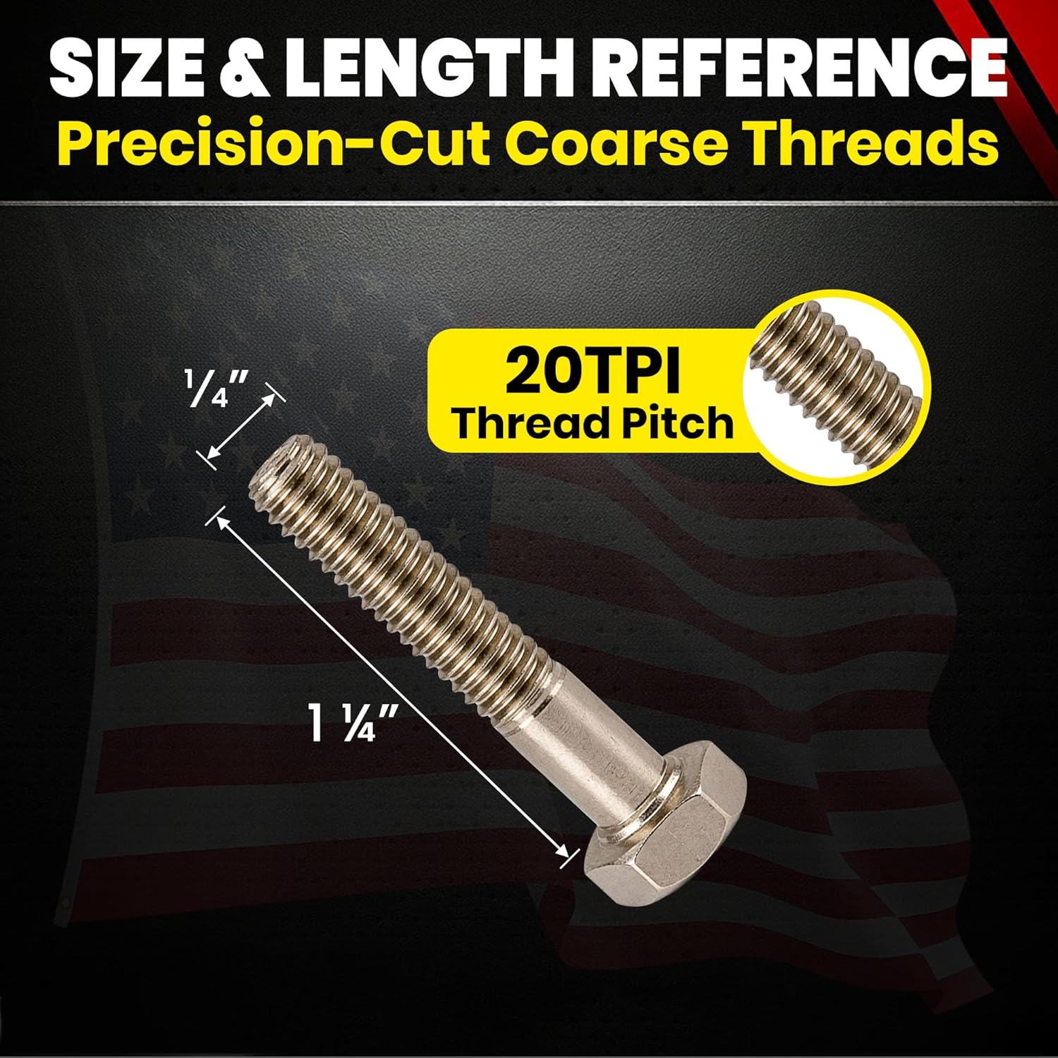 Chenango Supply 1/4-20 x 1-1/4 Stainless Steel Hex Head Bolts – 304 Stainless, USS Coarse Thread, 100,000–125,000 PSI Tensile Strength, Corrosion-Resistant Hardware Bolts, 100 Pieces (1/4" X 1-1/4")