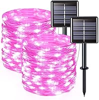 Vista 26 de JMEXSUSS Paquete de 2 luces solares de Navidad impermeables para exteriores, 100 LED de 33 pies, color blanco cálido y multicolor, luces solares