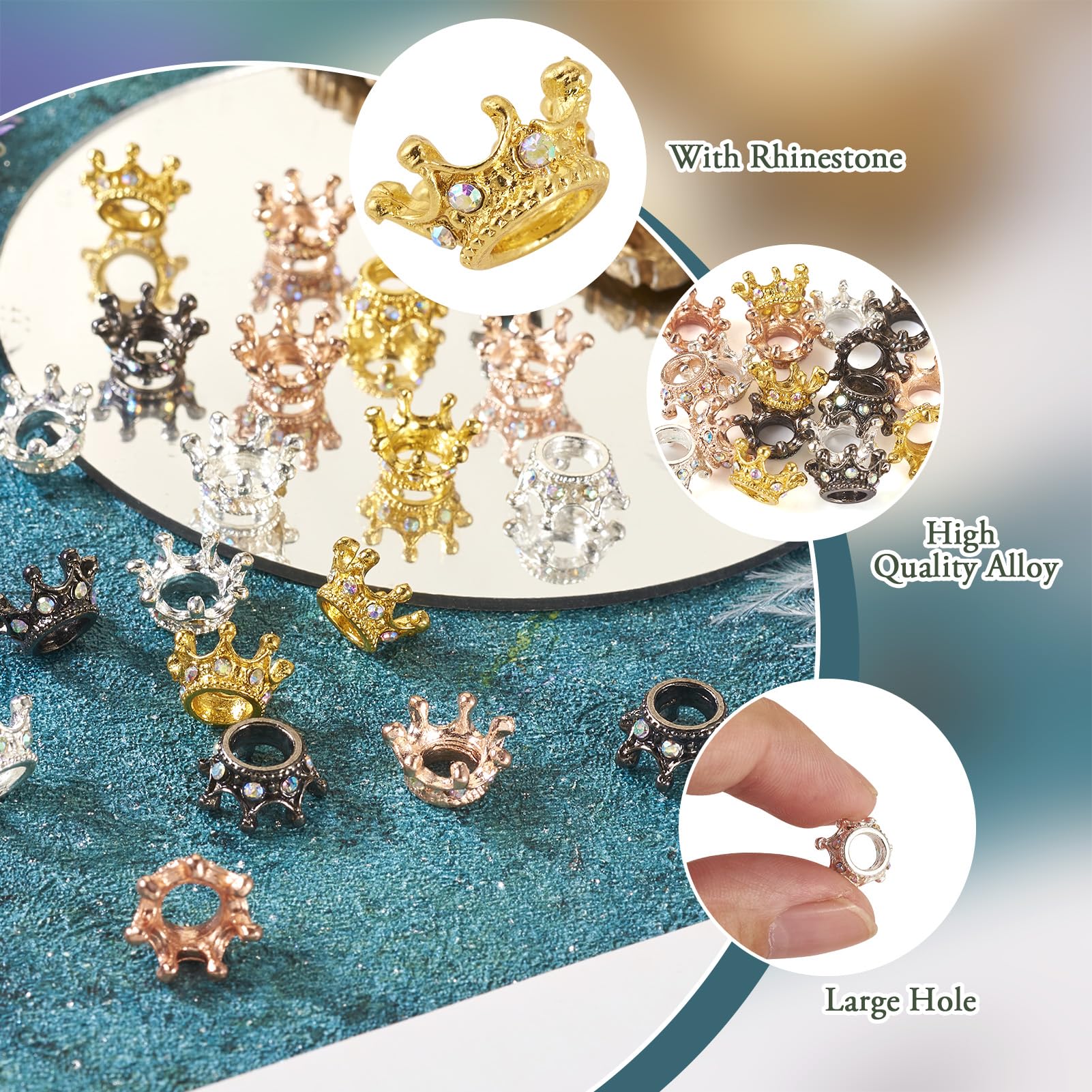 Amazon | Beadthoven クラウンビーズ 合金製 大穴 ラインストーン付き