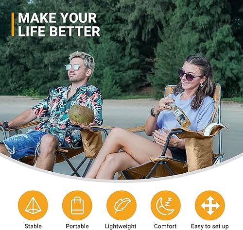 Miniatura 6 de KingCamp Paquete de 4 sillas plegables de camping de gran tamaño sillas de césped portátiles para exteriores silla de campamento resistente de 300