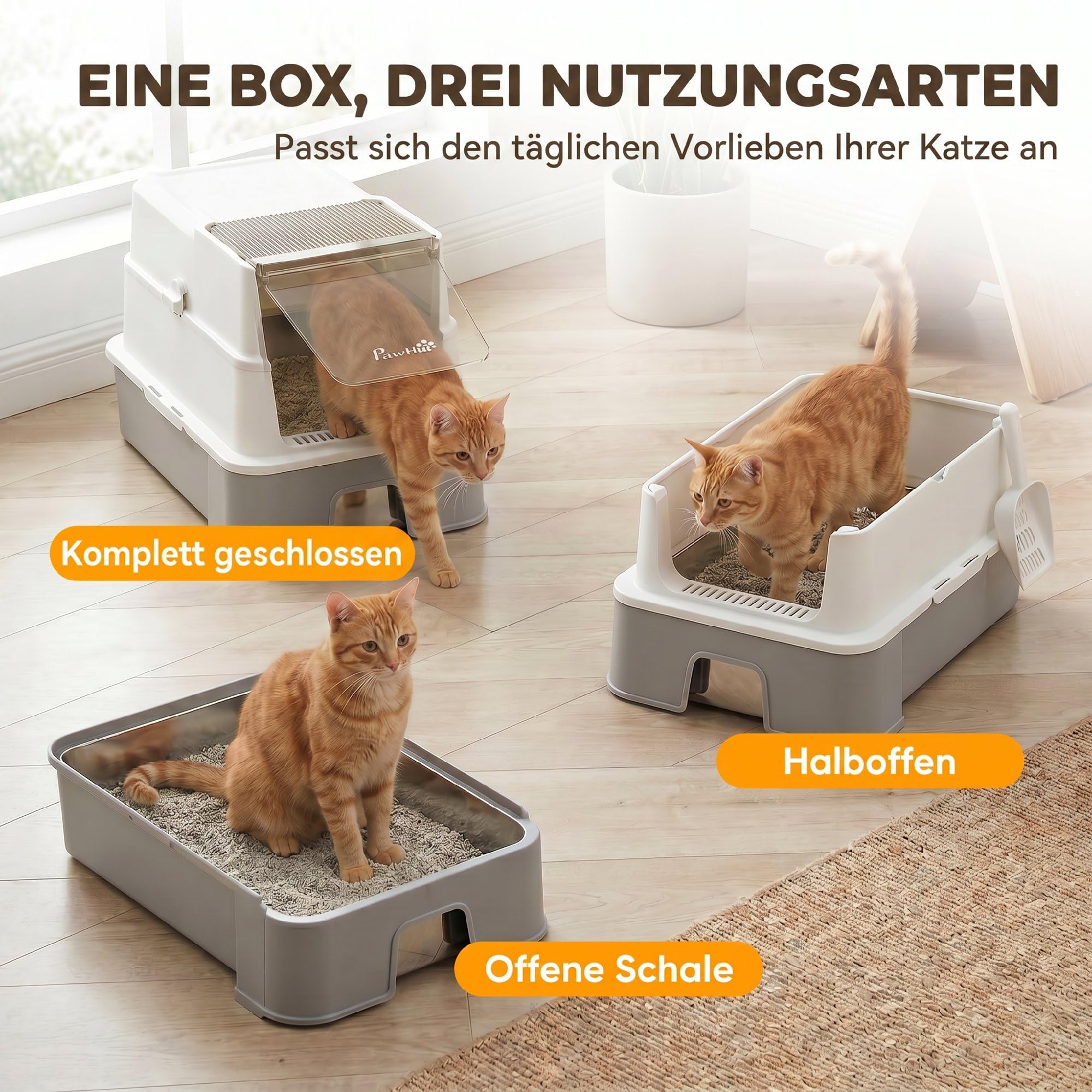 PawHut Katzentoilette aus Edelstahl mit Deckel Herausziehbare Wanne Grau