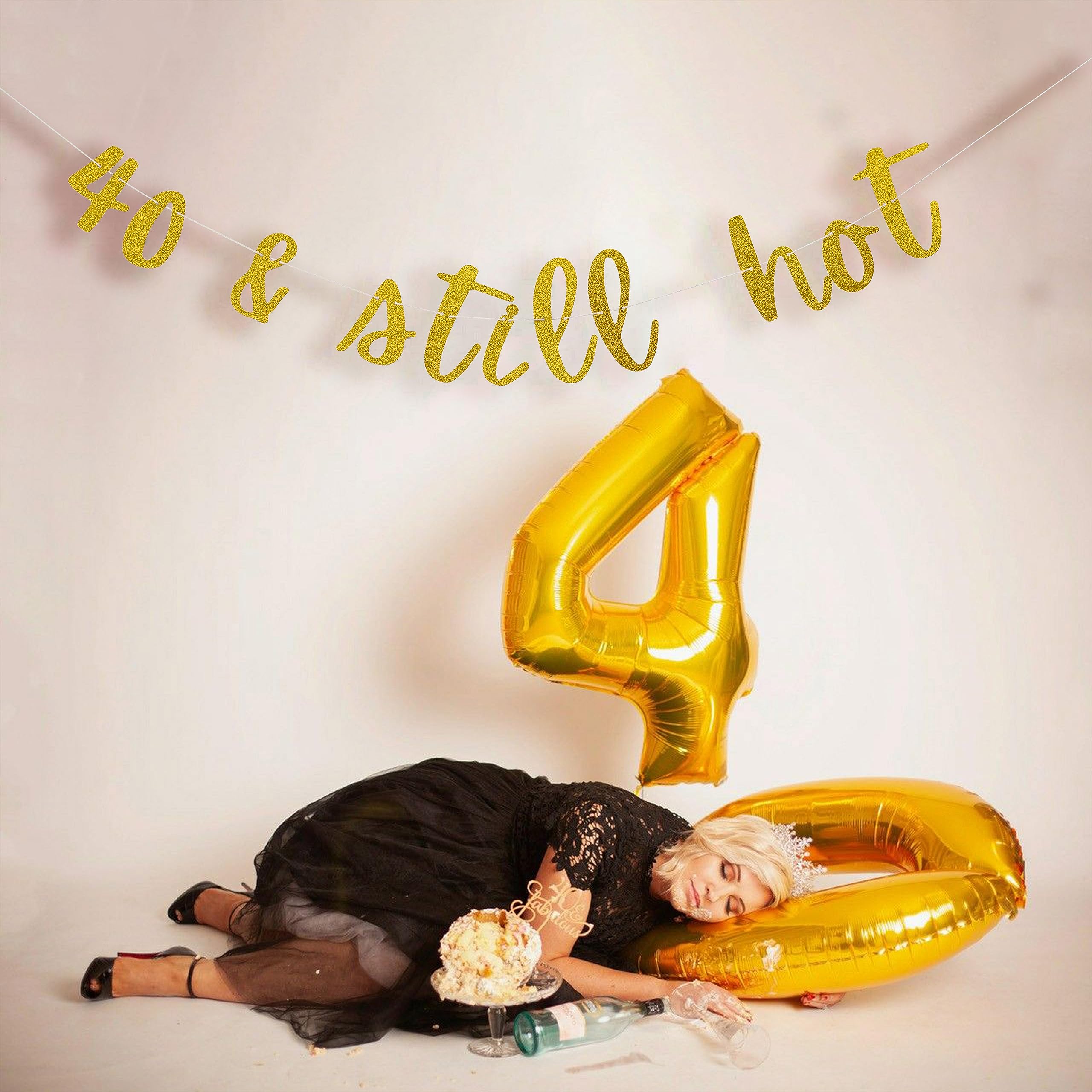 40 & Still Hot Birthday Banner - Glitter Party Decor For 40th Celebrations