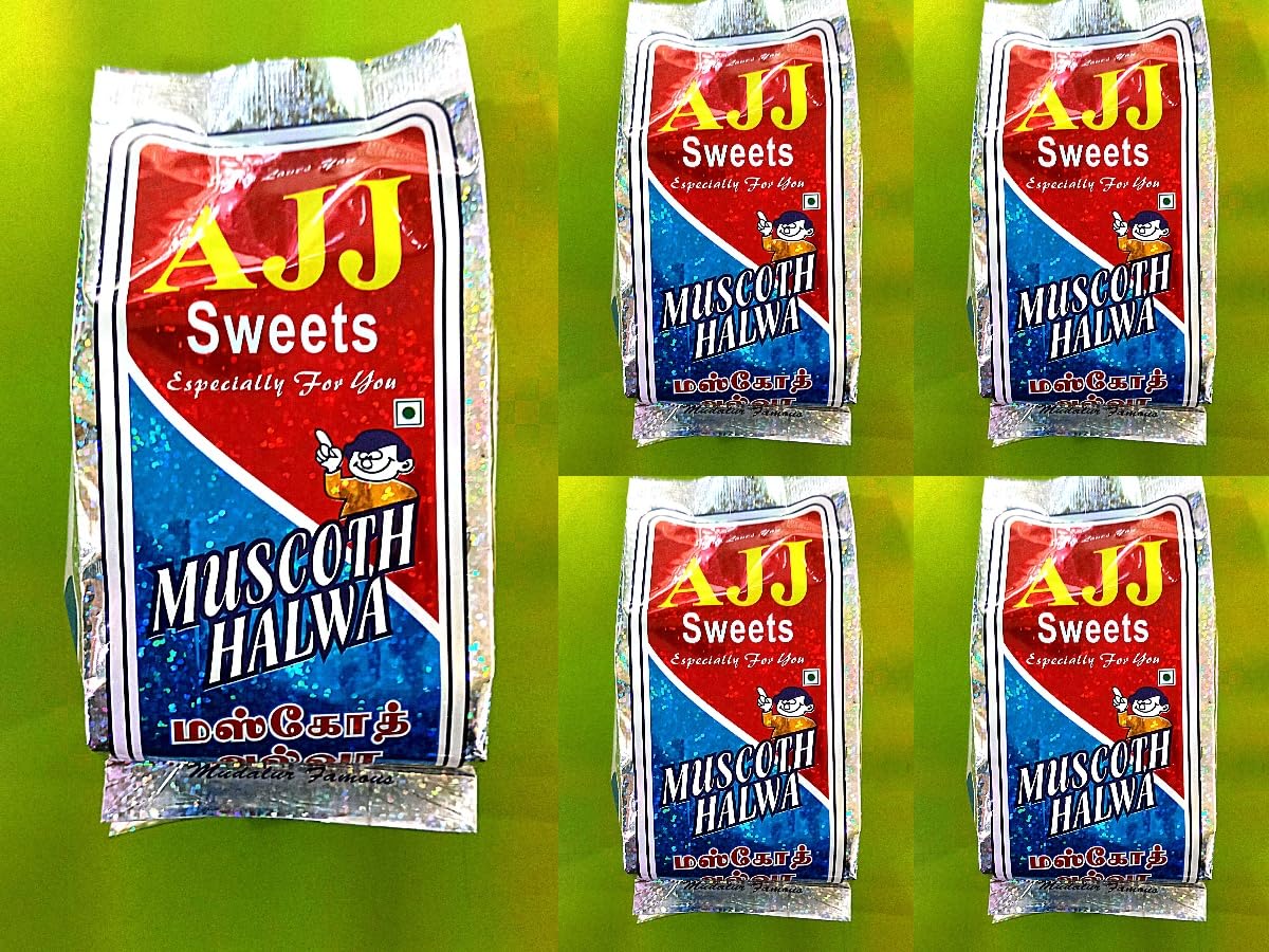 1kg AJJ Sweets & Bakery Muscoth Halwa, Traditional Indian Sweet, Holographic Package 200gm- Pack of 5