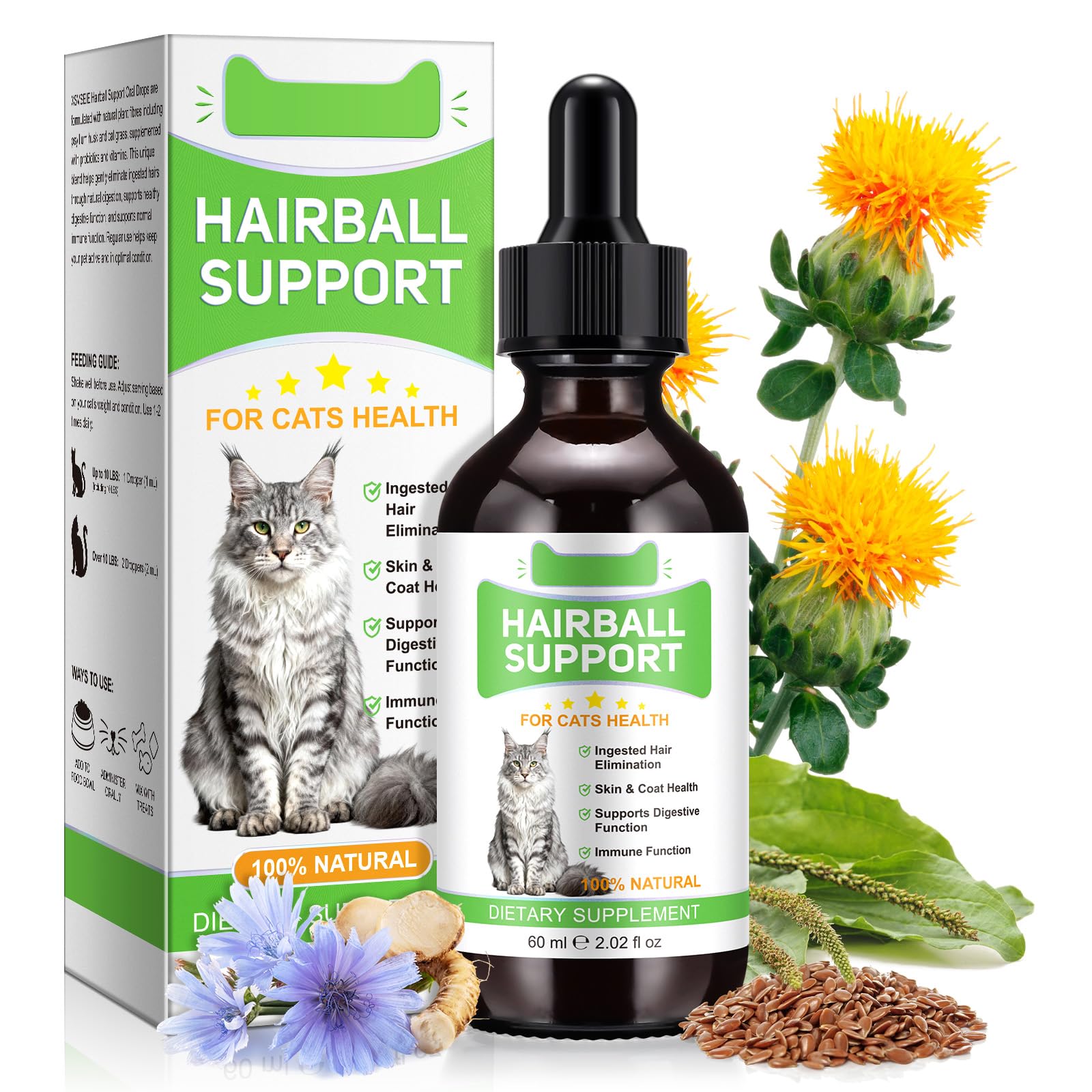 Hairball Treatment for Cats,Cat Hairball Remedy Drops - Natural Ingredients Formula | Supports Healthy Digestion,Skin & Coat for All Ages & Breeds