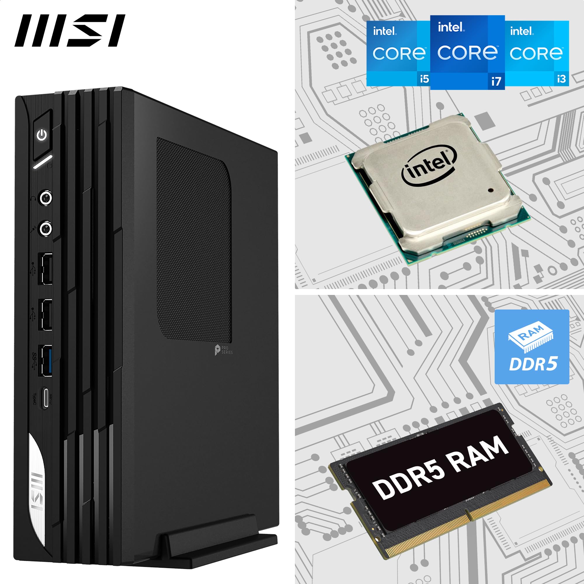 MSI Pro DP21 14M-1092EU Mini PC - Intel Core i5-14400, 16 Go DDR5, SSD M.2 512 Go, USB 10 GB/s, Double Affichage (4K HDMI 2.1 et DP 1.4), Wi-FI 6E, Bluetooth 5.3 - Windows 11 Famille