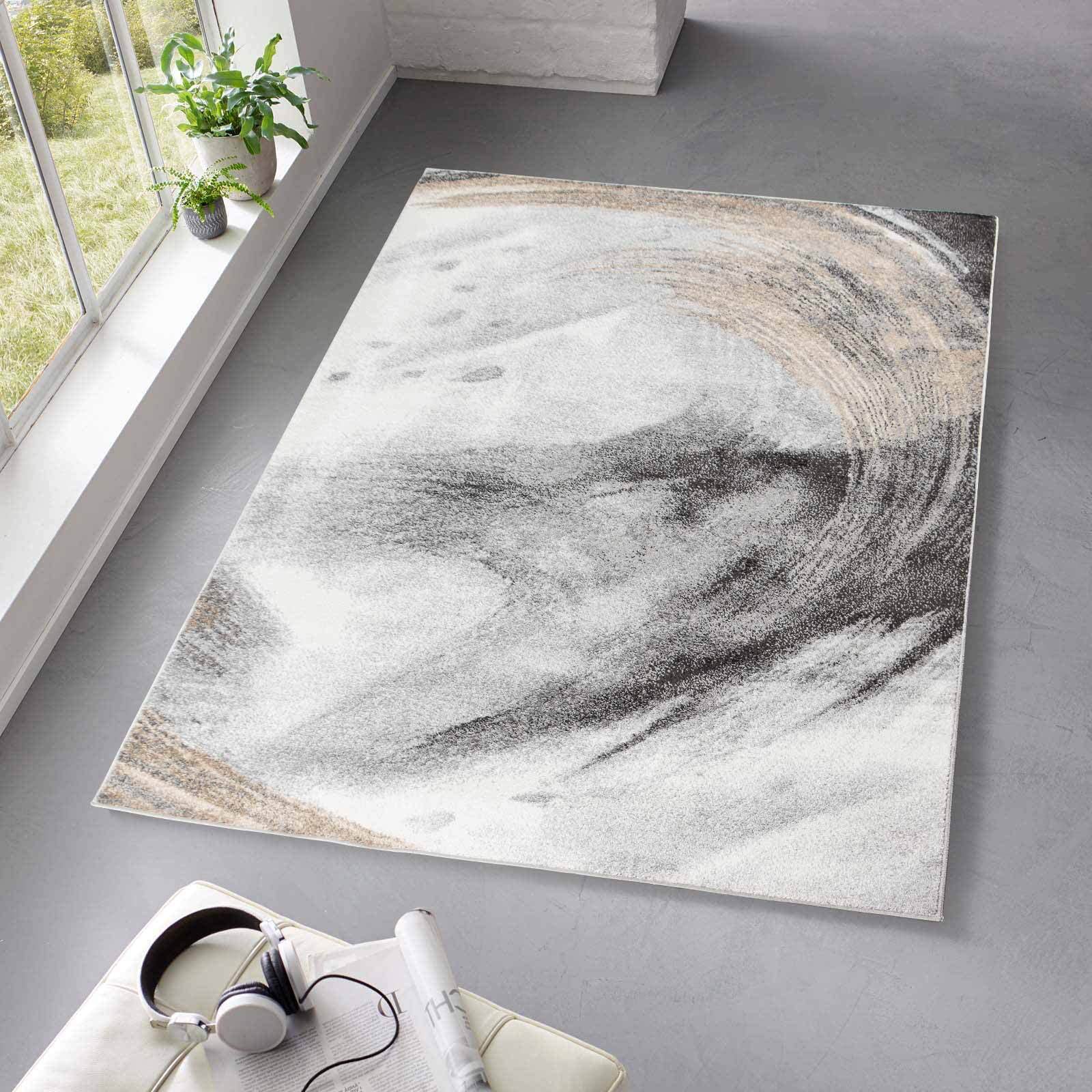 Taracarpet Kurzflor Teppich fürs Wohnzimmer Schlafzimmer und das Kinderzimmer Moderner Designerteppich TC-Fashion 6116 Circle grau-beige 080x140 cm