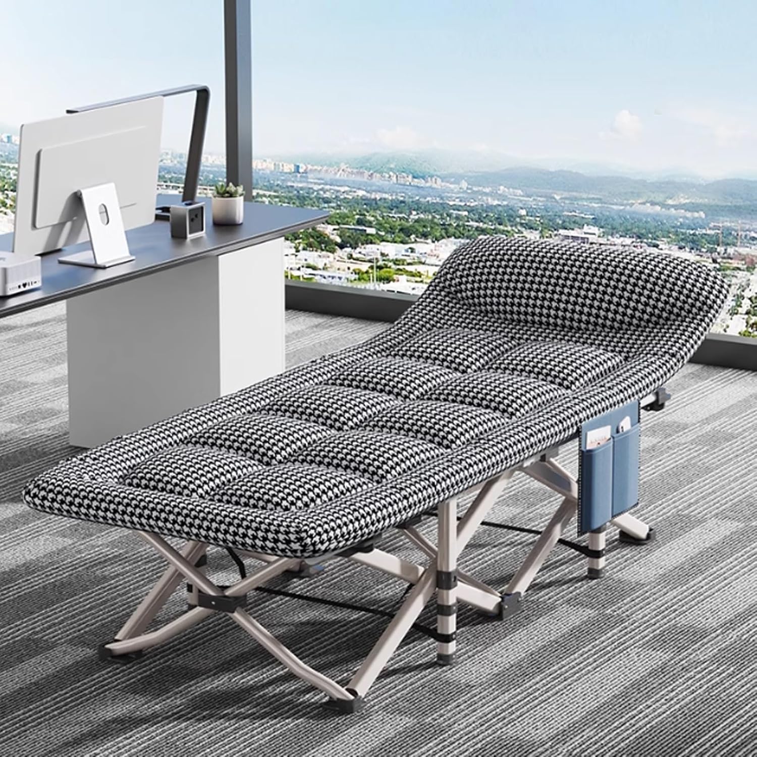 Office Lunch Break Folding Bed, Camping Cots for Adults with Thick Mattress Folding Single Person Nap Bed Rollaway Beds for Home Office Lunch Break, Camping, Pool and Beach(180